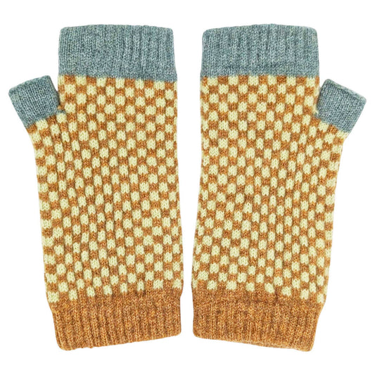Women's Lambswool Wrist Warmers Checks Mint