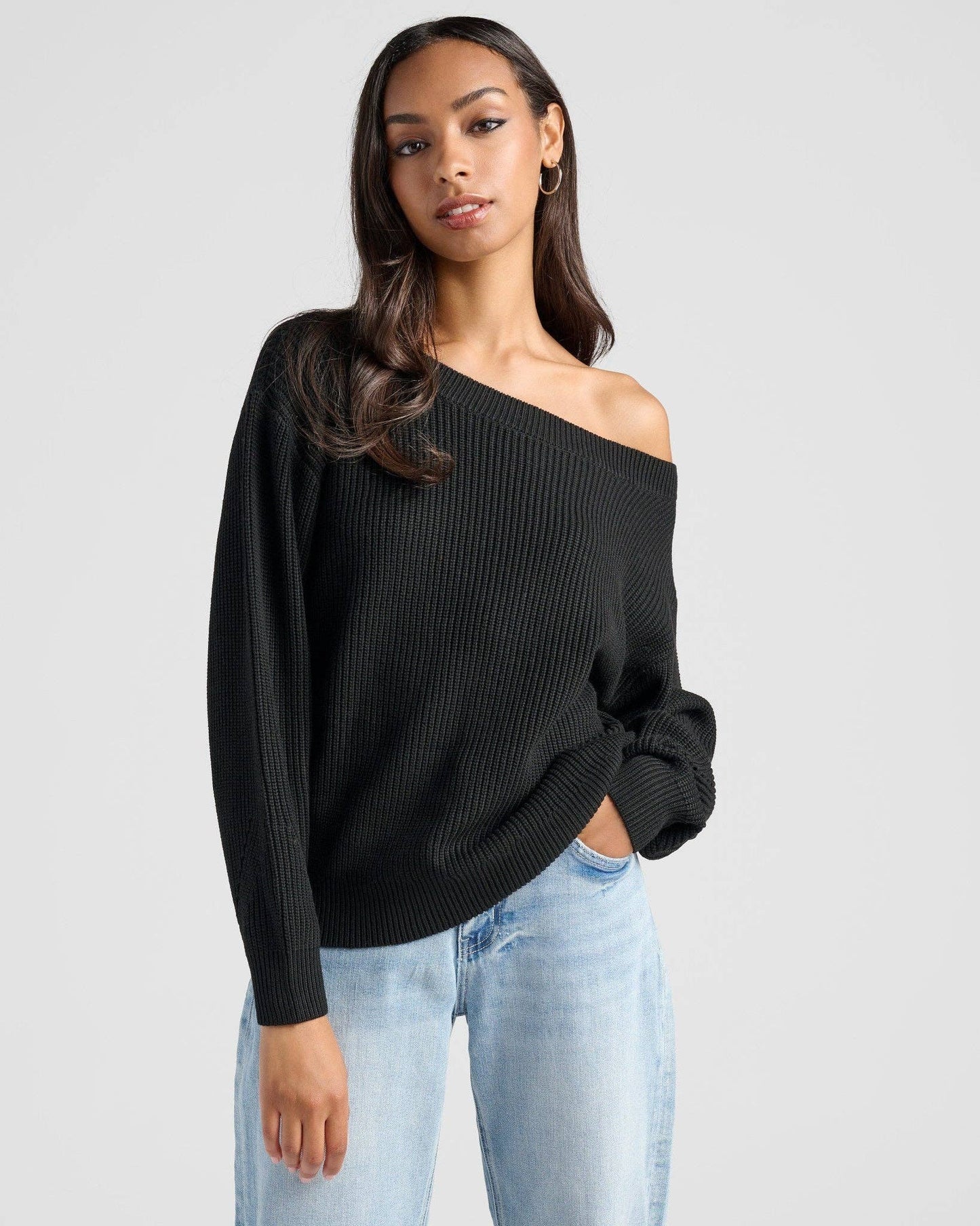Coastal One Shoulder Sweater • Black