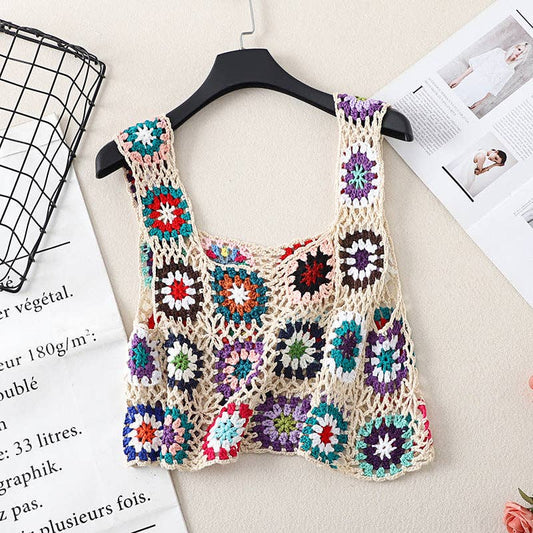 Boho Crochet Squares Tank Natural