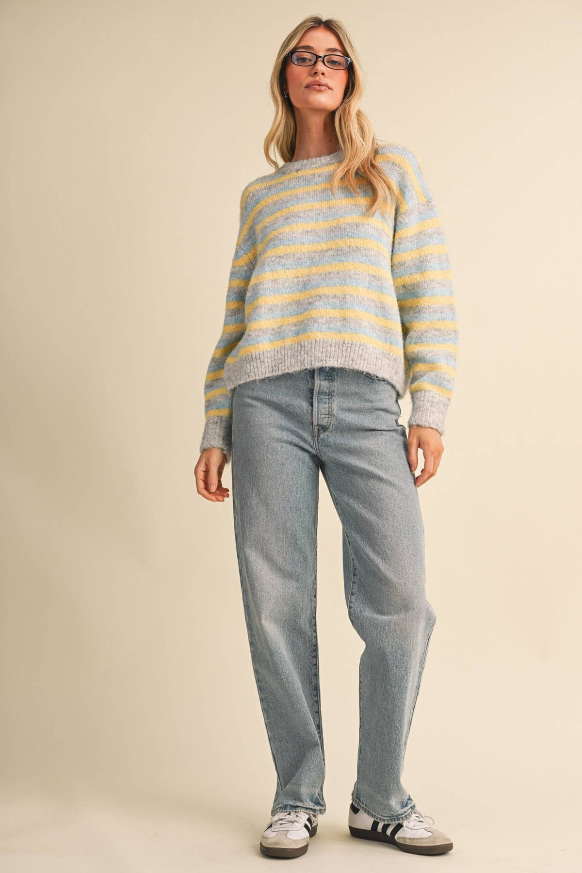 Striped Marled Sweater • Grey Blue & Yellow