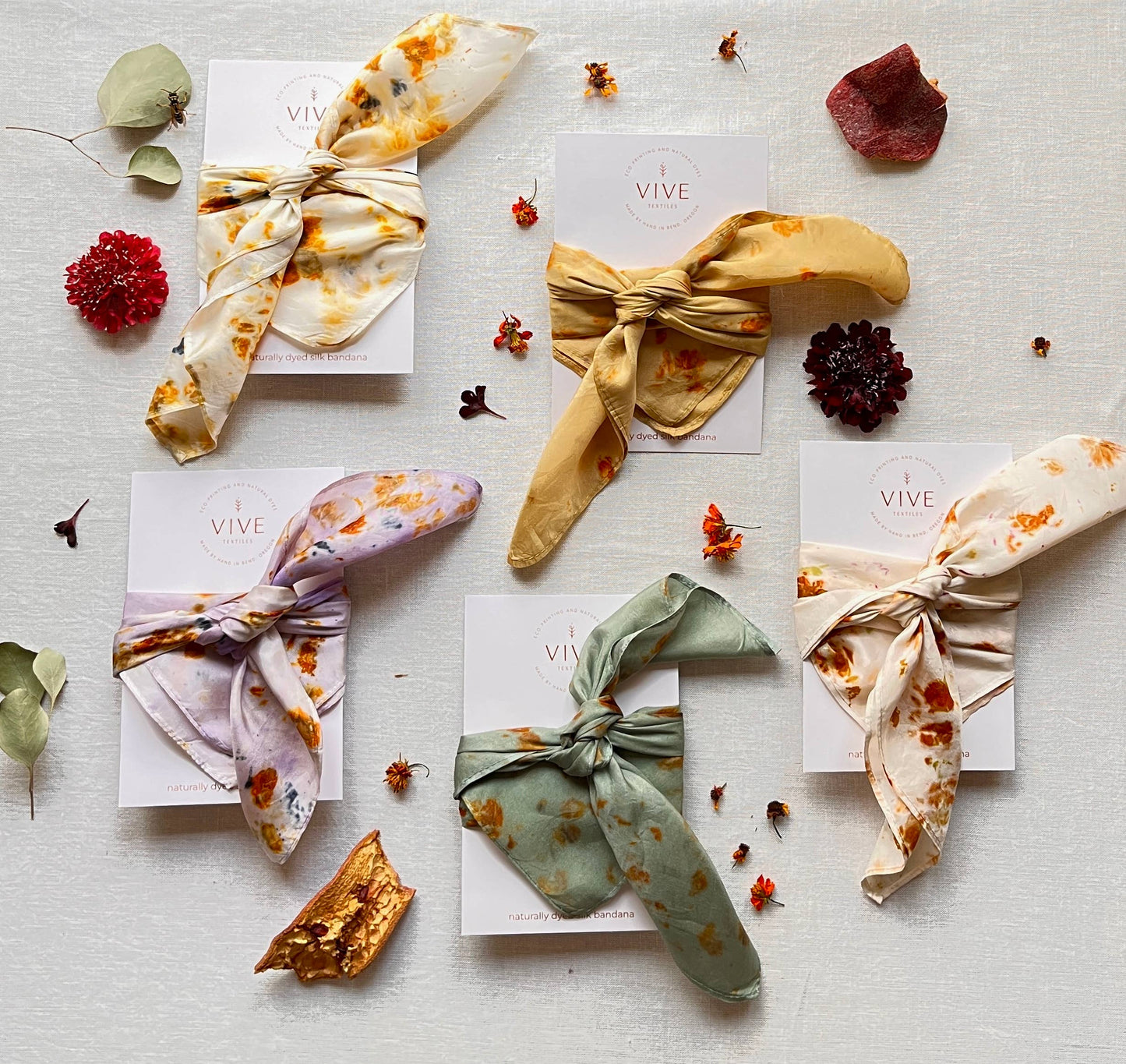 Vive Textiles • Naturally Dyed Silk Bandana Scarf • Rust + Sky