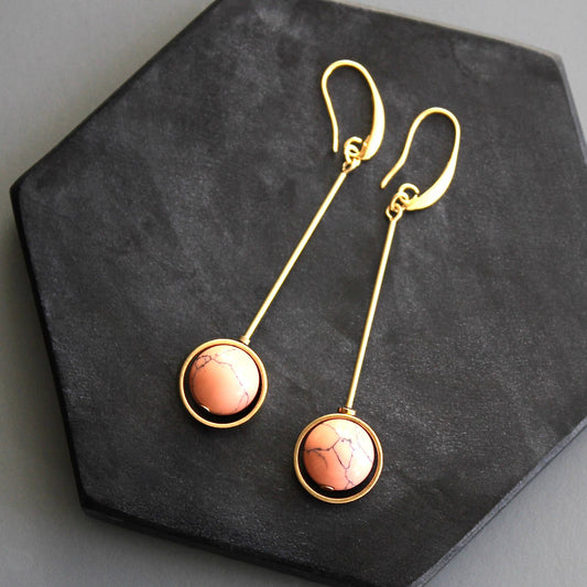 David Aubrey • Geometric Bead Drop Earrings • Brass Coral