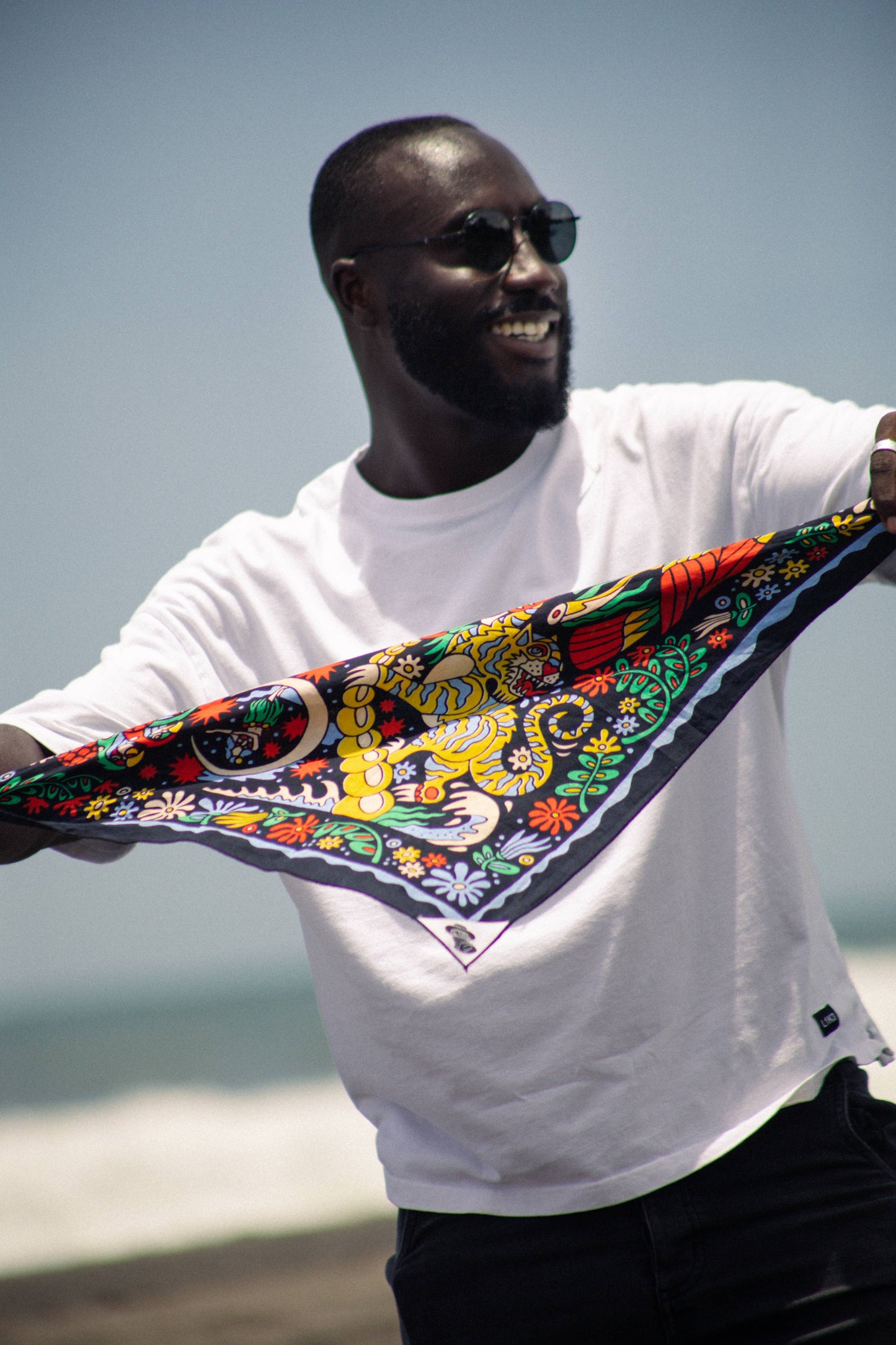 Organic Cotton Bandana • Tropic Like It's Hot • Navy & Yellow