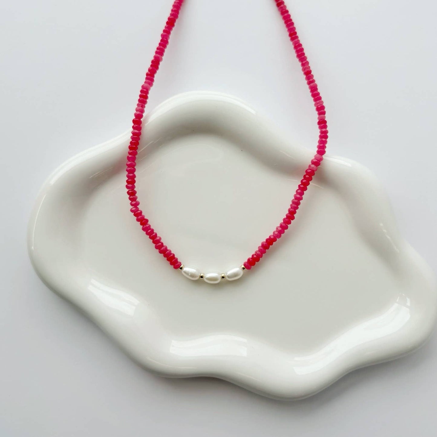 Sunset Pink Pearl Beaded Necklace • Gold Filled