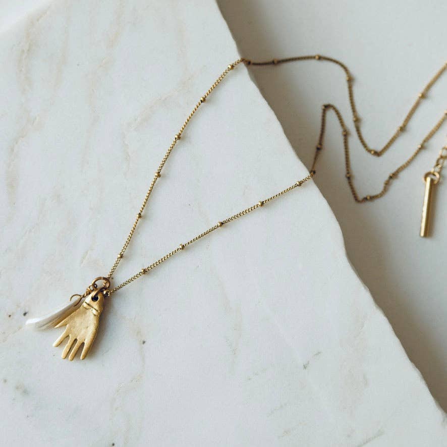 Tilly Doro • Hand + Pearl Charm Necklace • Gold