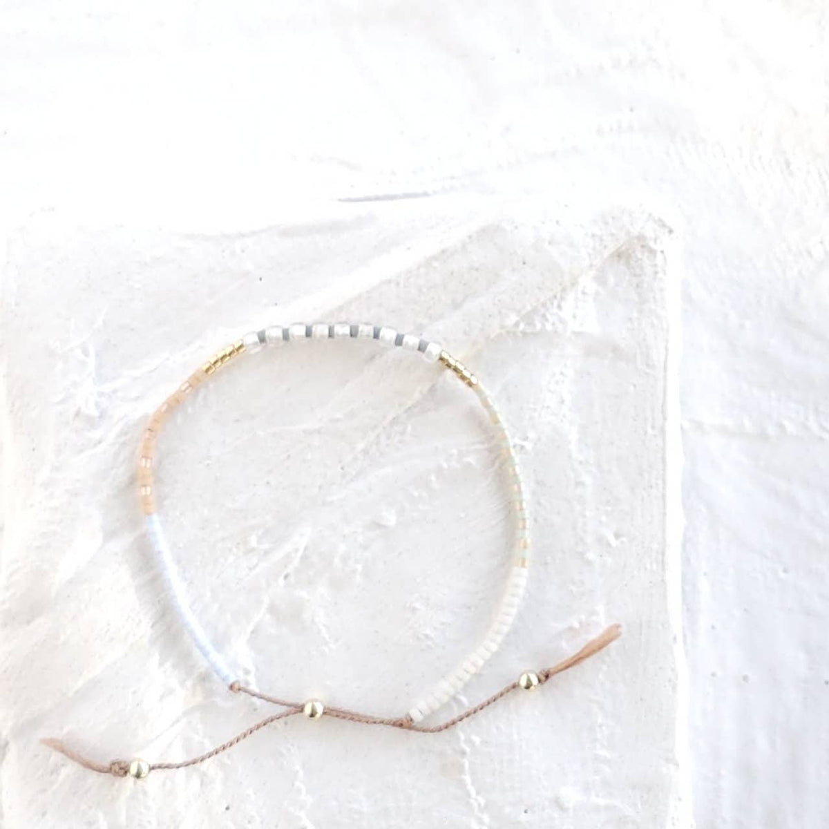 Adjustable Beaded Bracelet No. 101 Neutrals and Gold