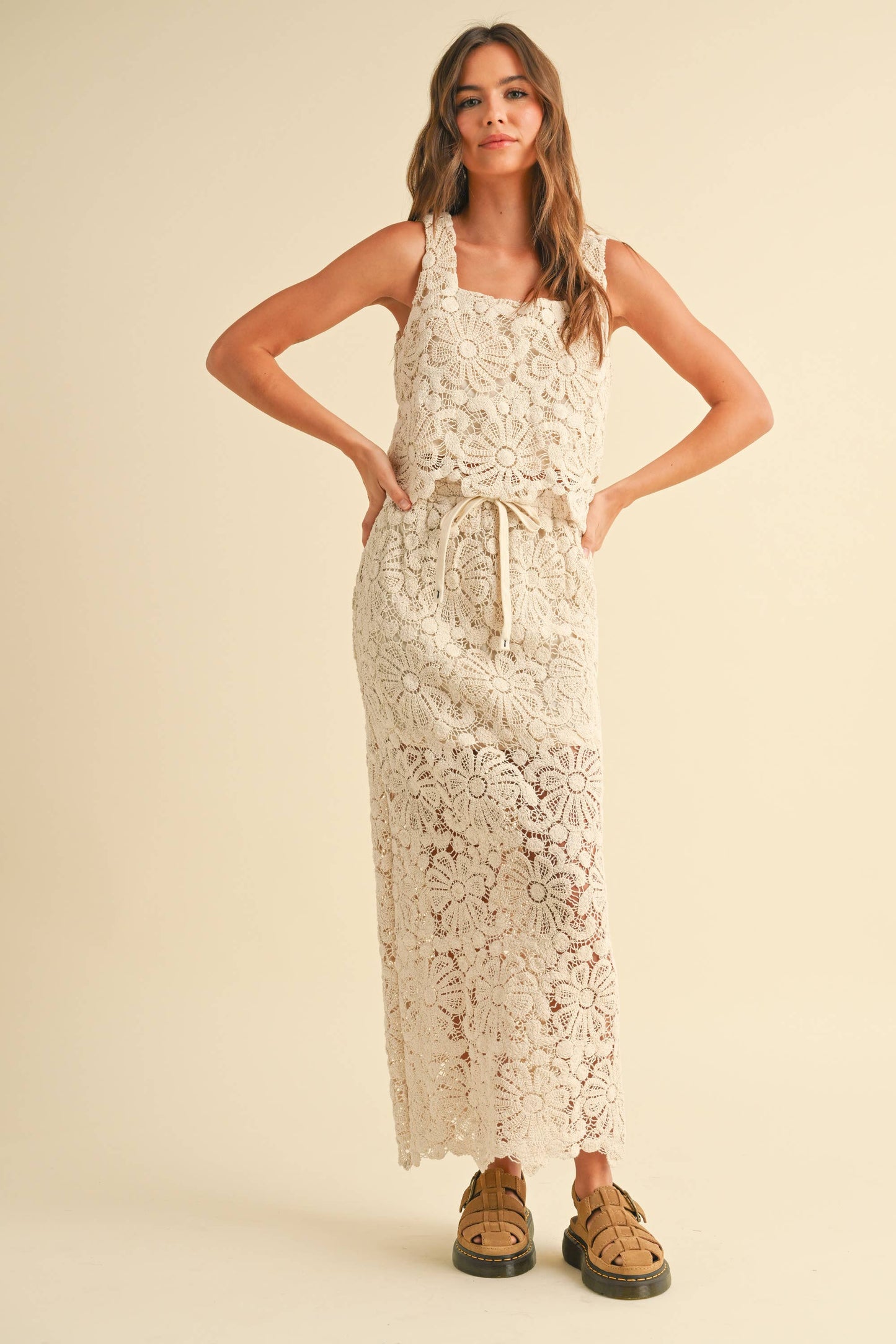 Floral Crochet Knit Skirt • Natural