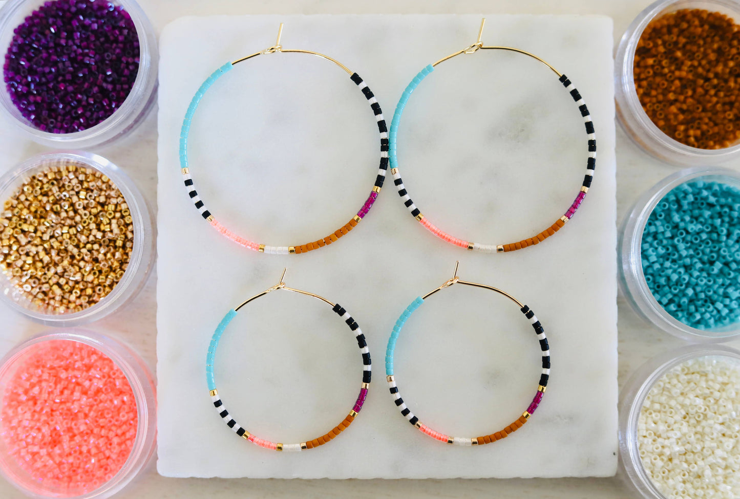 Resort Beaded Hoop Earrings • Choose Size