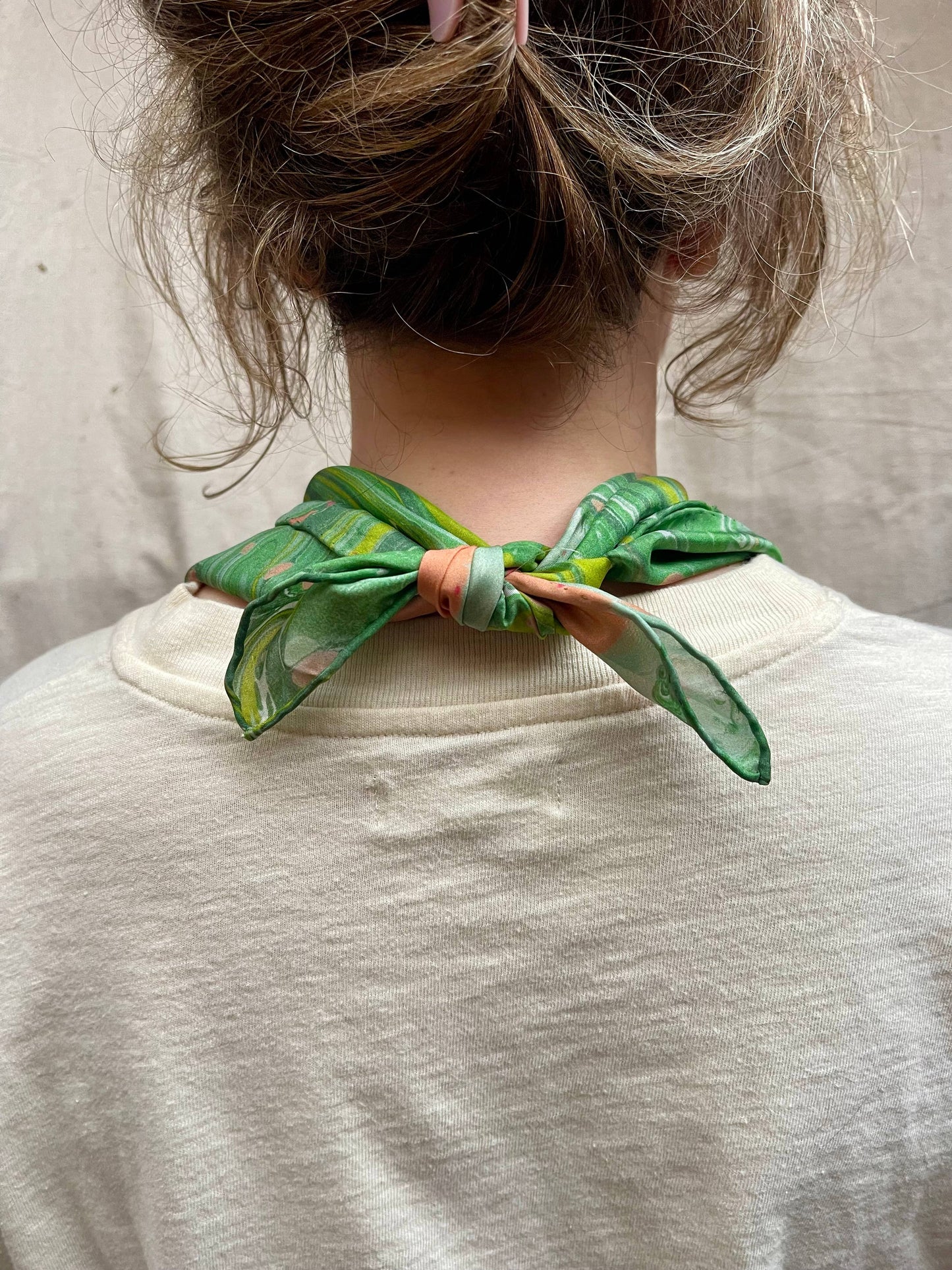 Hand Marbled Silk Bandana • Garden Party Green