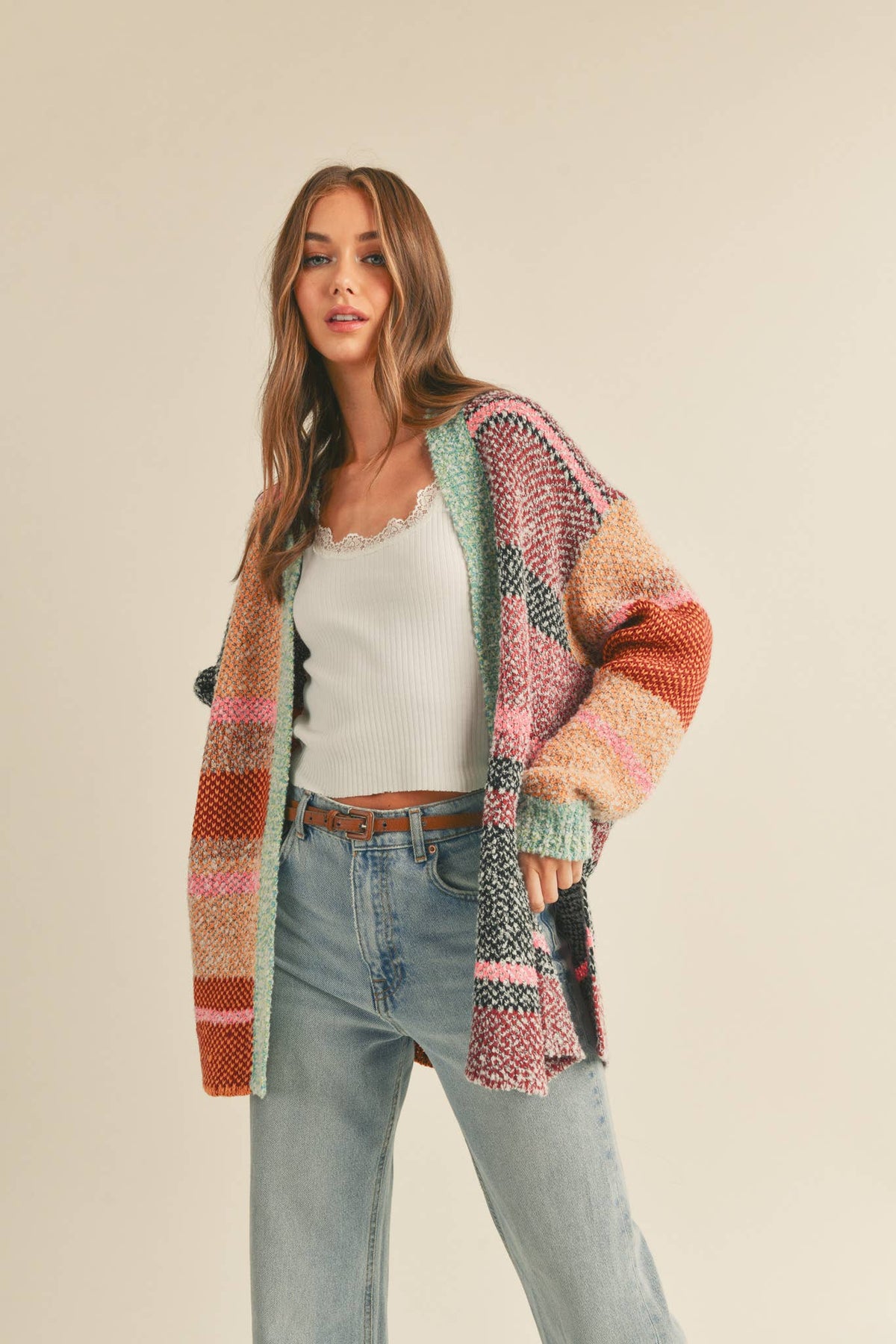 Oversized Color Block Cardigan • Burgundy Orange