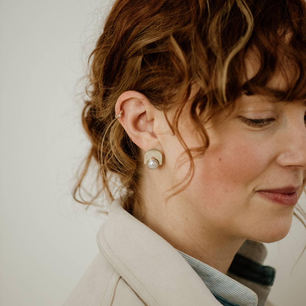 Common Form • Bali Stud Earrings • Brass & Pearl