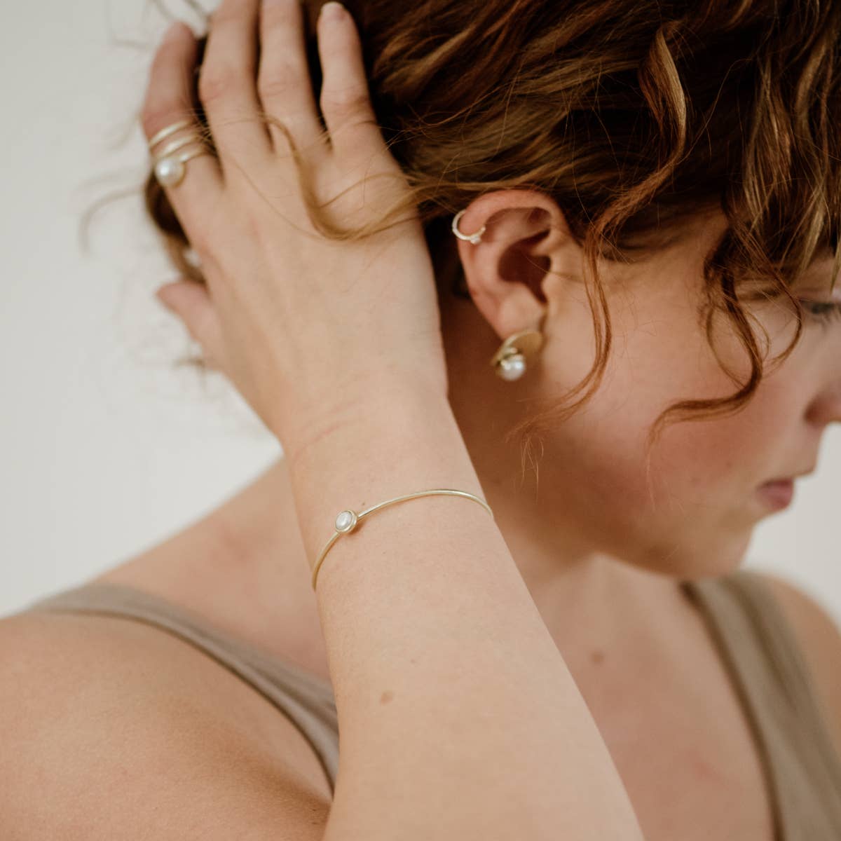 Common Form • Hyalite Stacker Cuff Bracelet • Brass & Pearl