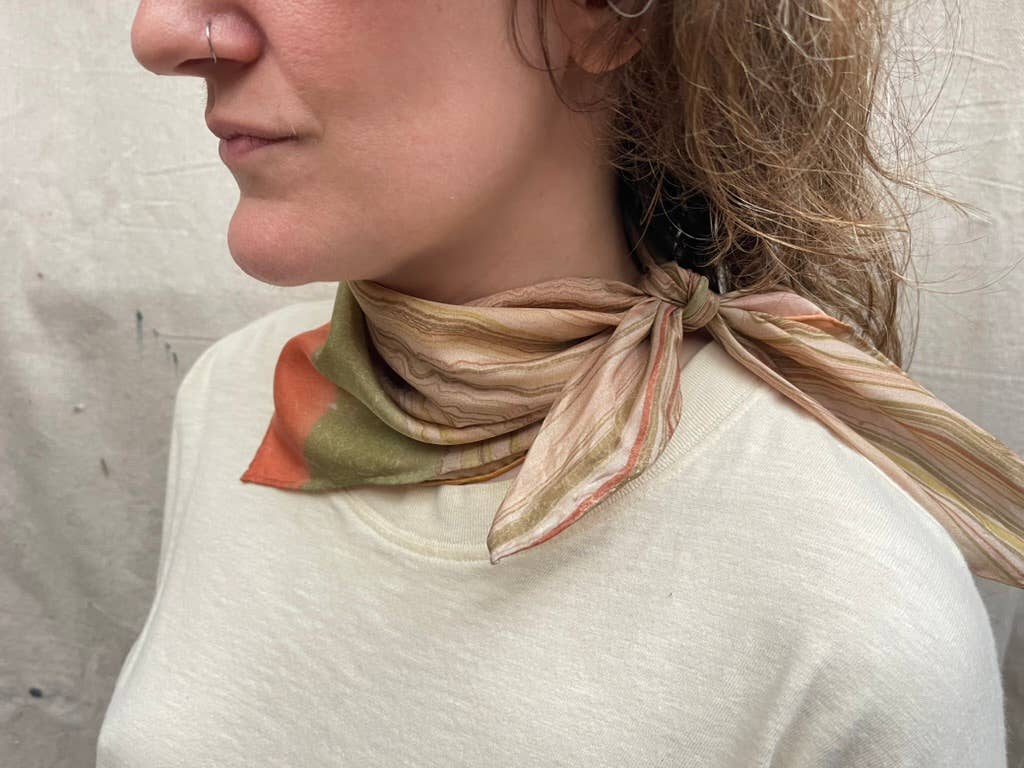 Hand Marbled Silk Bandana • Golden Hour