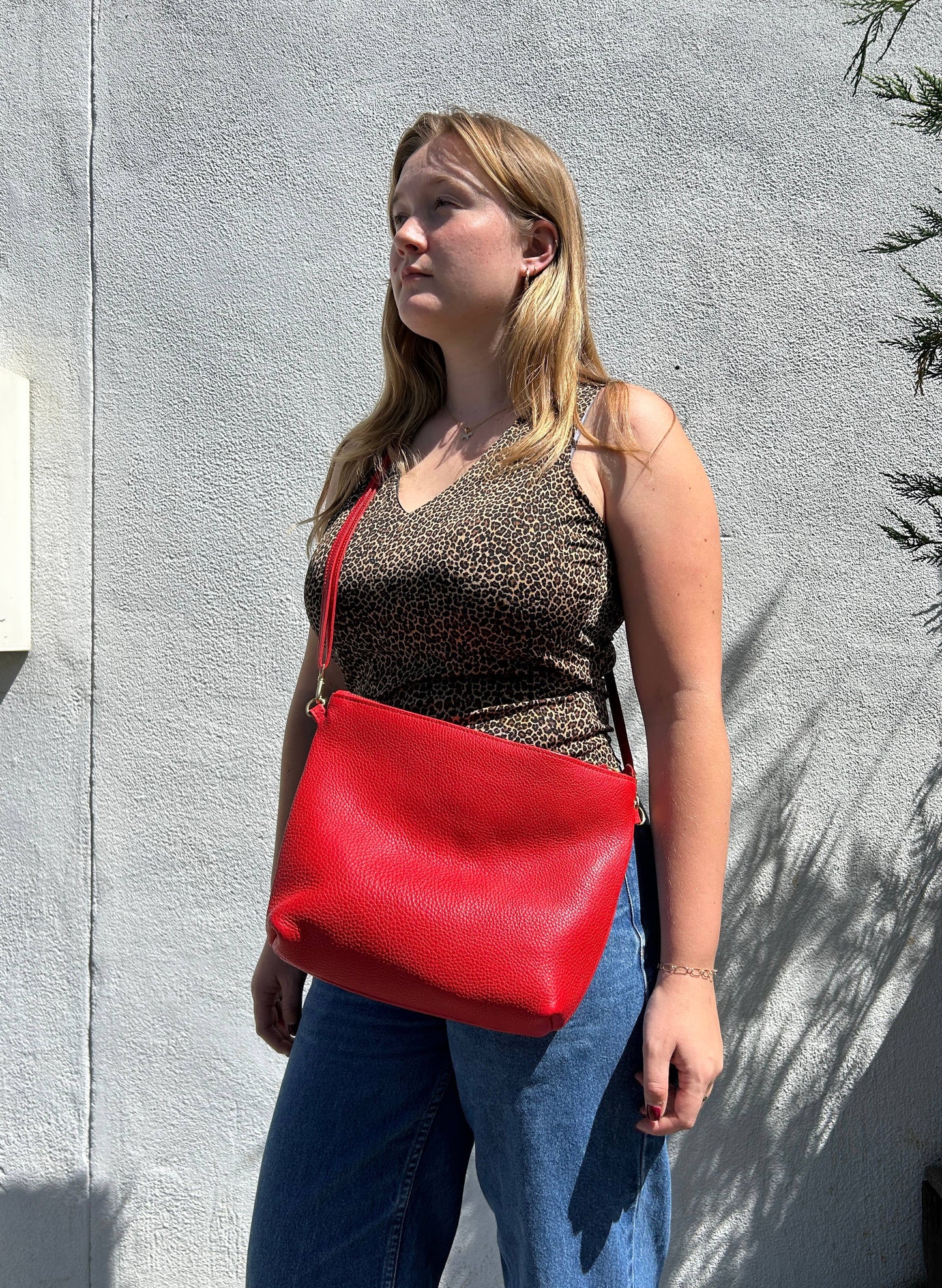 PRIMECUT • Mini Leather Hobo Purse • Tomato Red