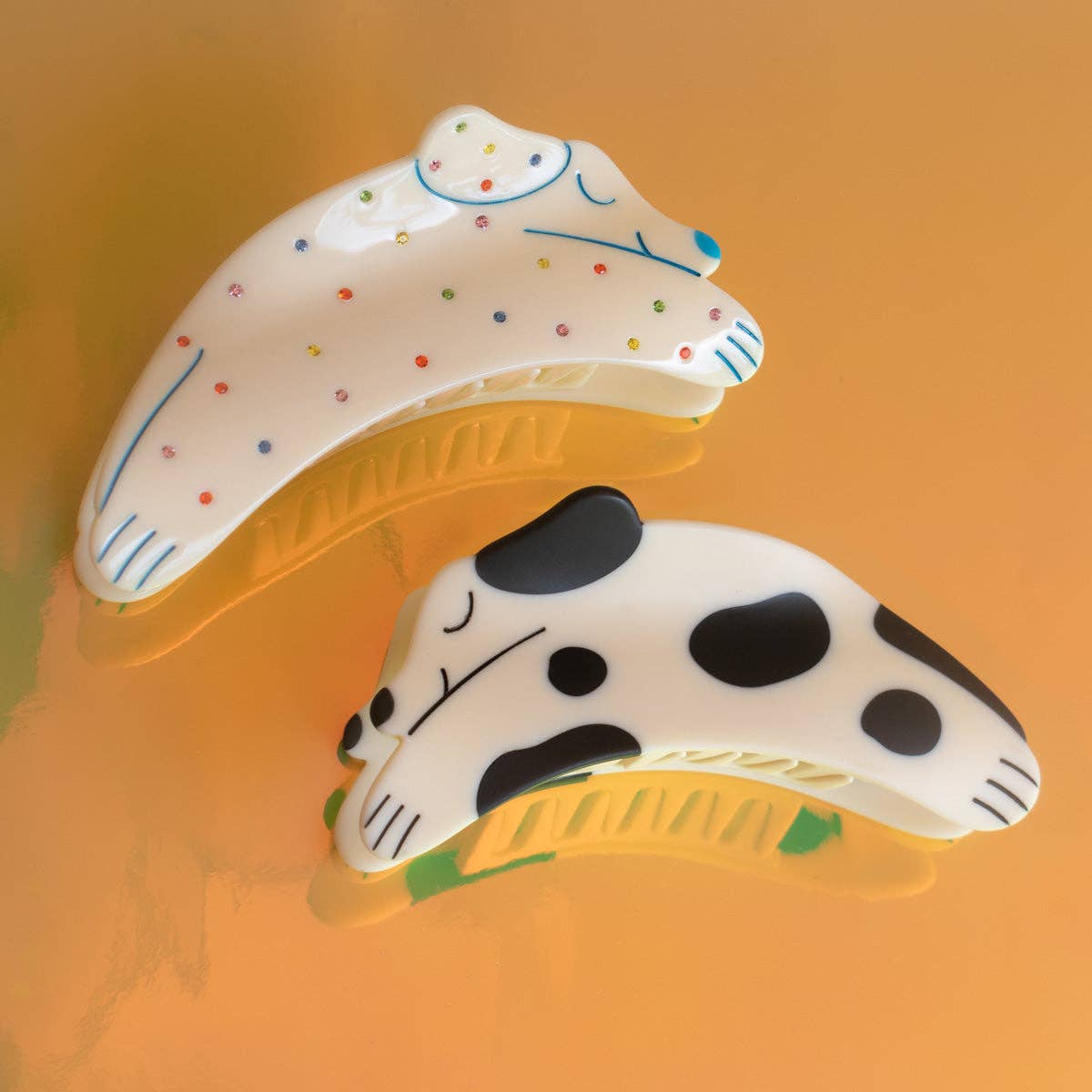 Puppy Dog Rainbow Hair Claw • Rhinestone and Cream