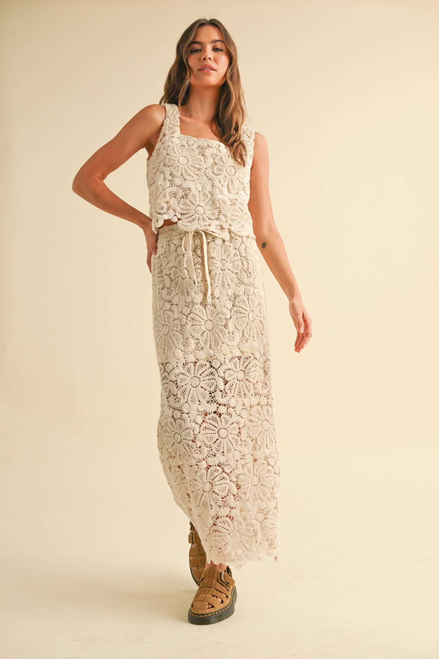 Floral Crochet Knit Skirt • Natural