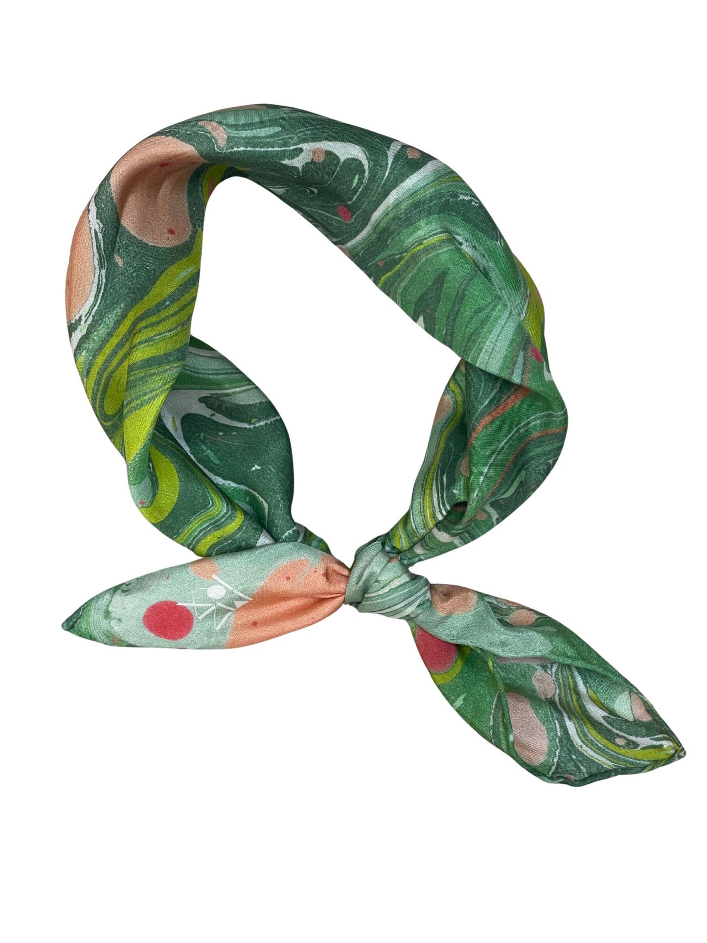 Hand Marbled Silk Bandana • Garden Party Green
