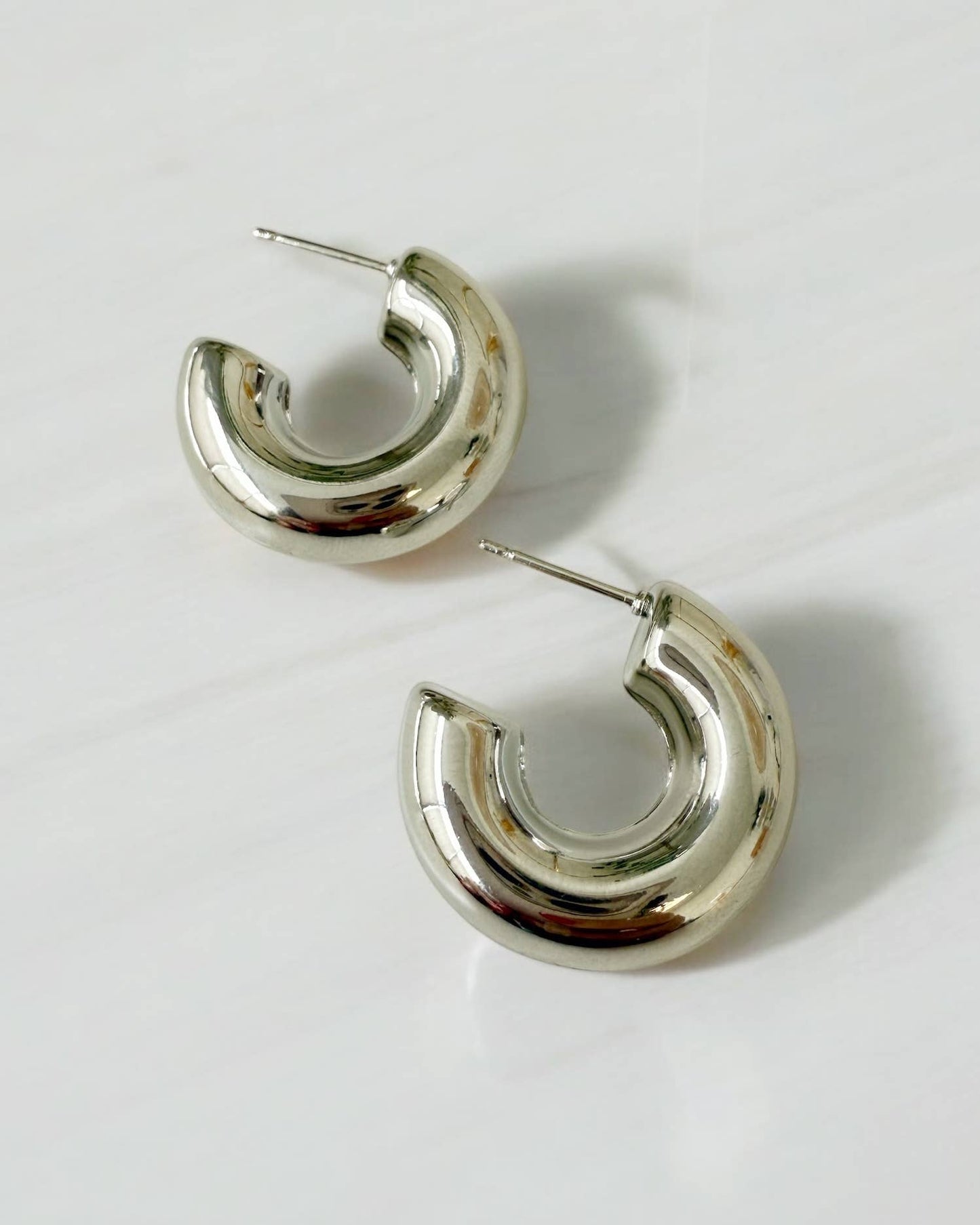 Ellie Chunky Tube Hoops Earrings • White Gold Filled