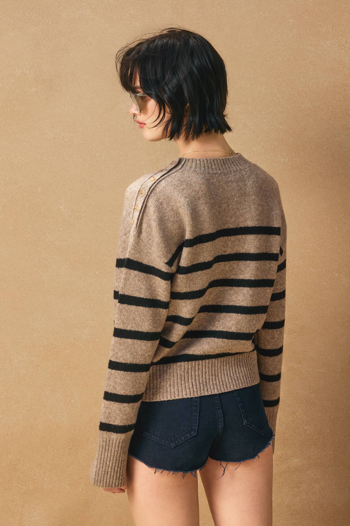 Striped Button Detail Sweater • Dark Taupe Black
