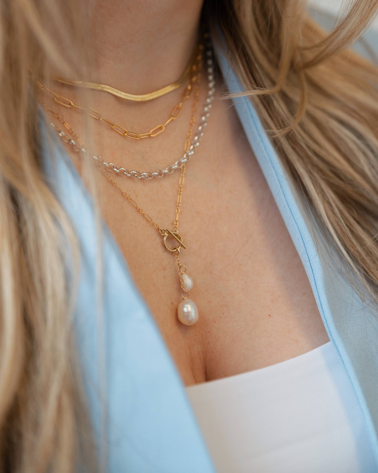 Brynn Pearl Toggle Necklace • Gold Filled