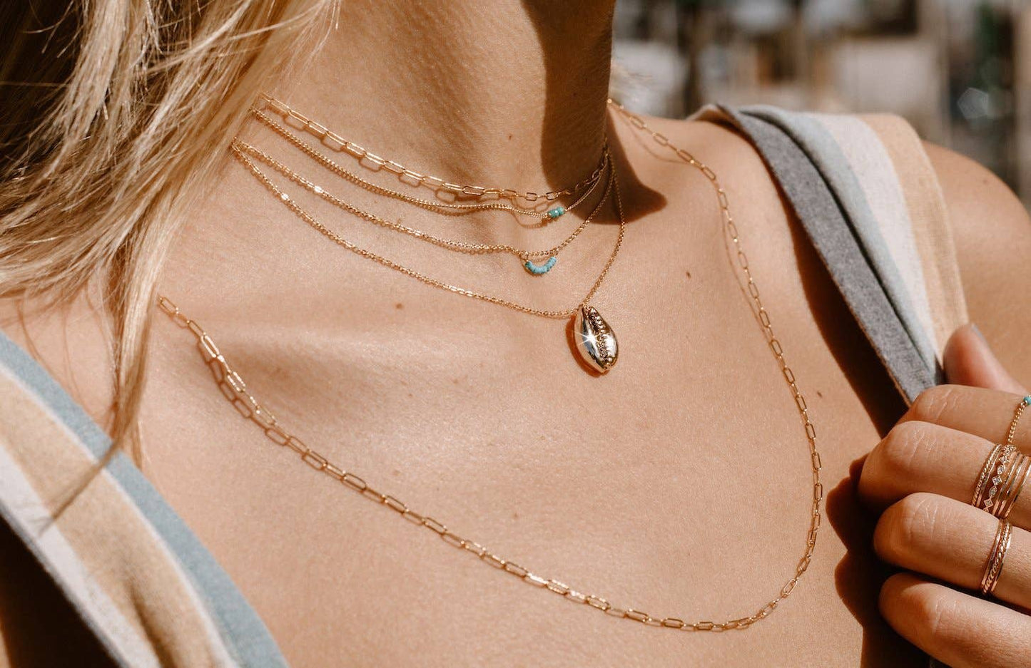 Tiny Turquoise Bead Bar Necklace • 14K Gold Fill