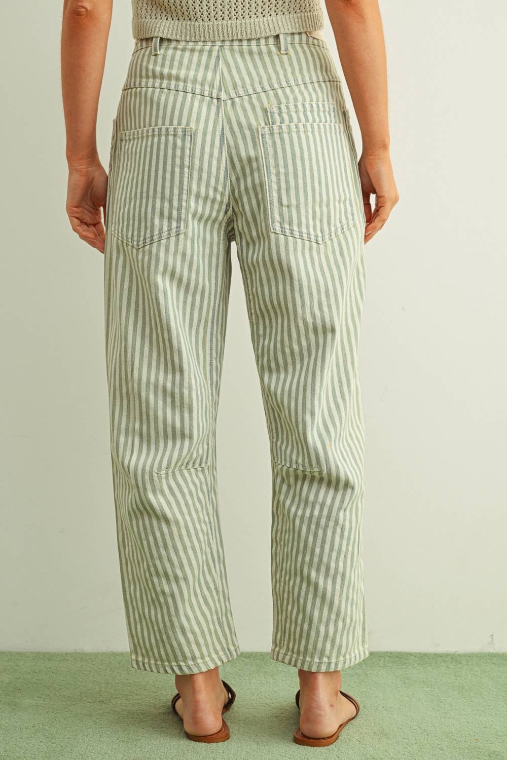 Stripe Barrel Pants • Light Blue & Cream