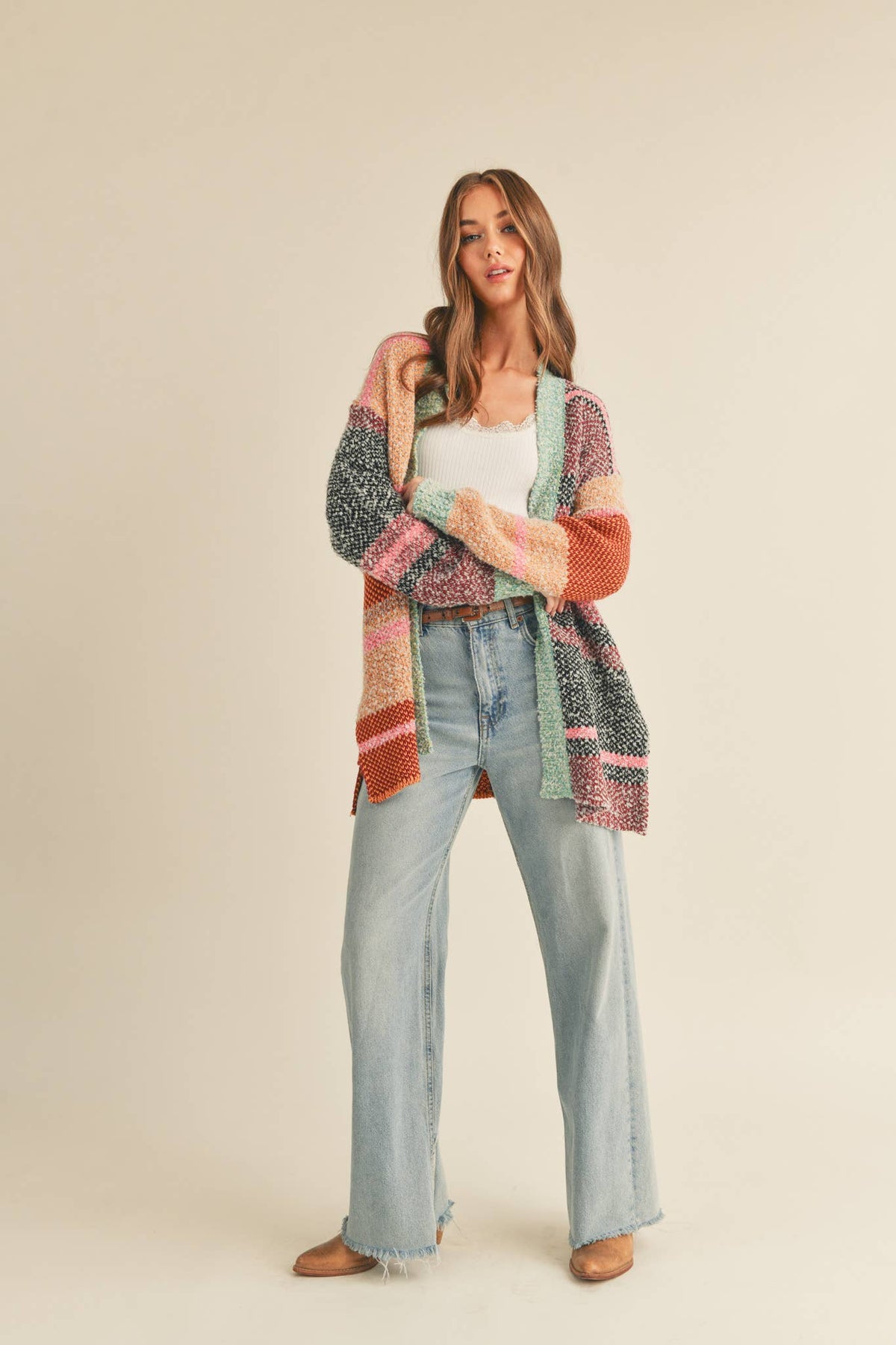 Oversized Color Block Cardigan • Burgundy Orange