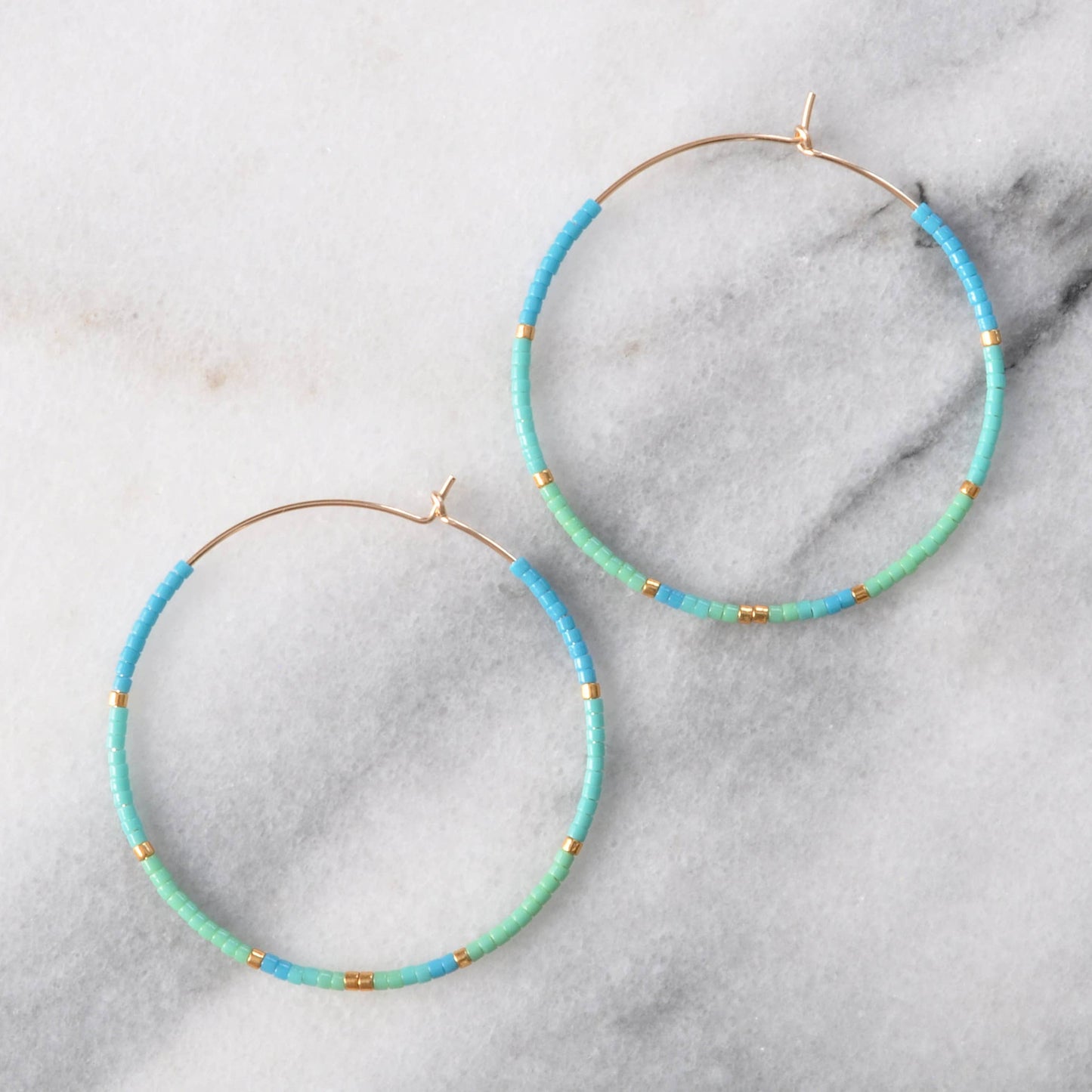 Gold Filled Hoops with Tiny Glass Seed Beads: Noir