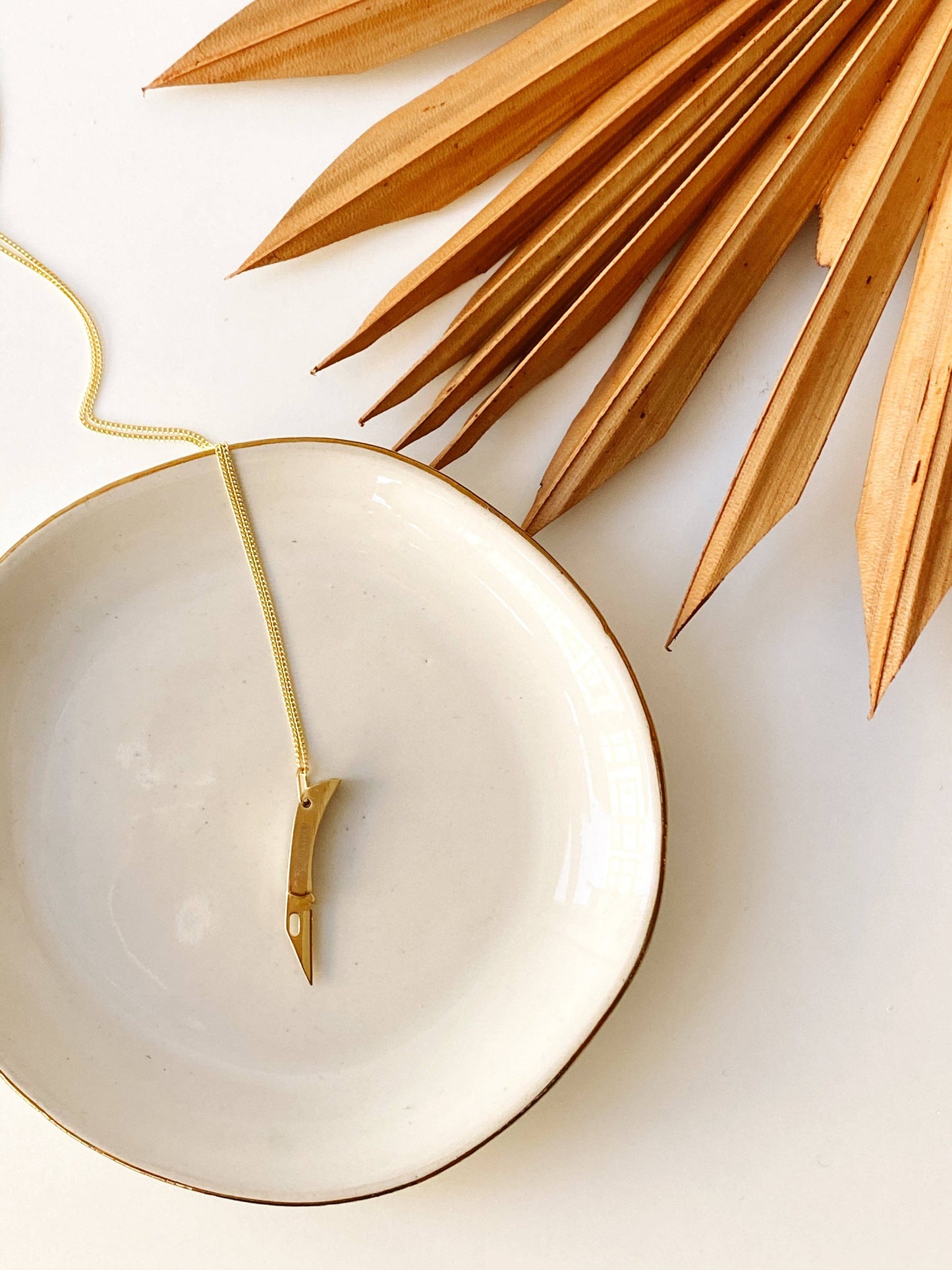 Miniature Mother of Pearl Pocket Knife Necklace • Brass