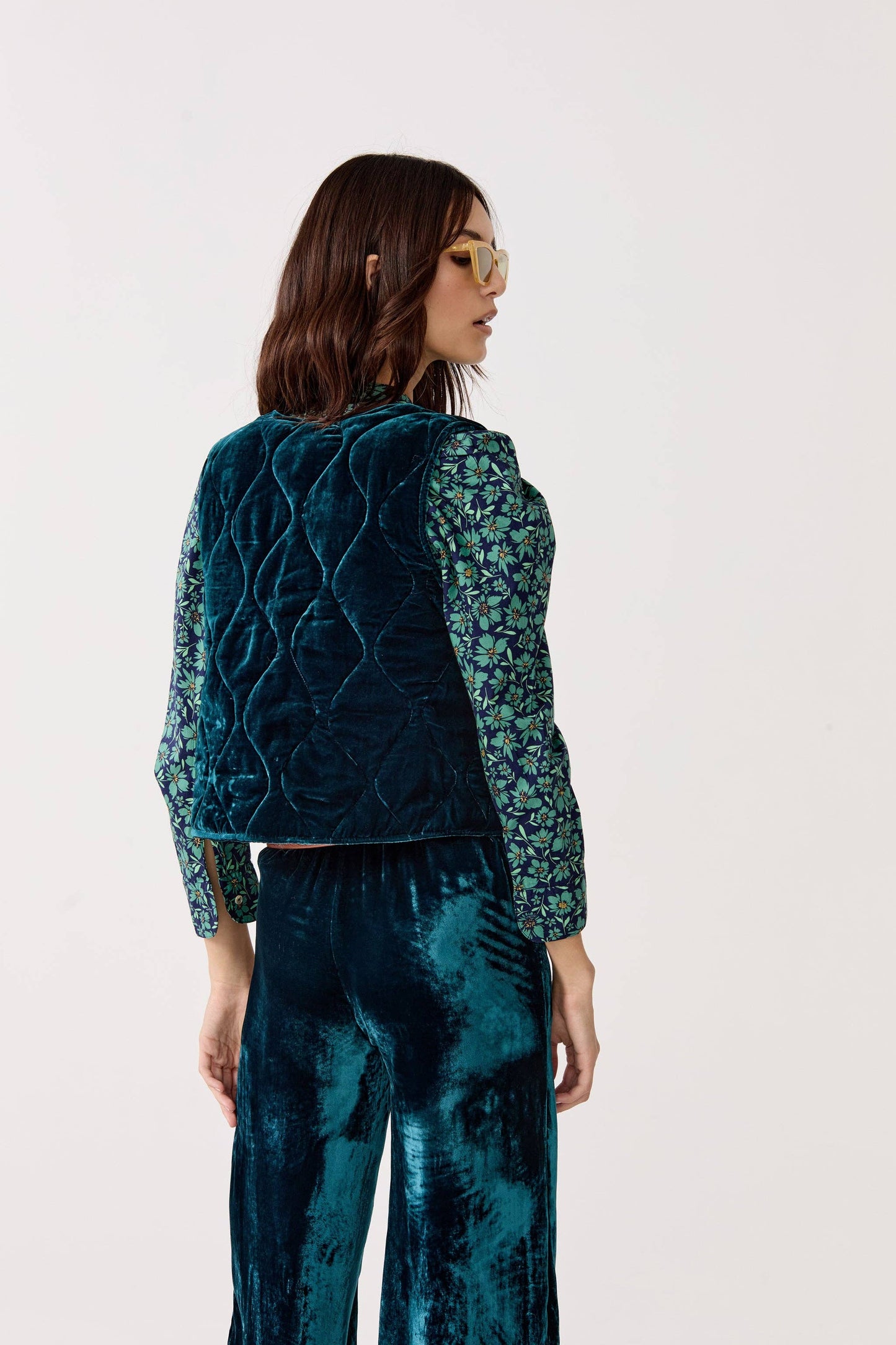 Lanhtropy • Waves Silk Velvet Quilted Vest • Teal