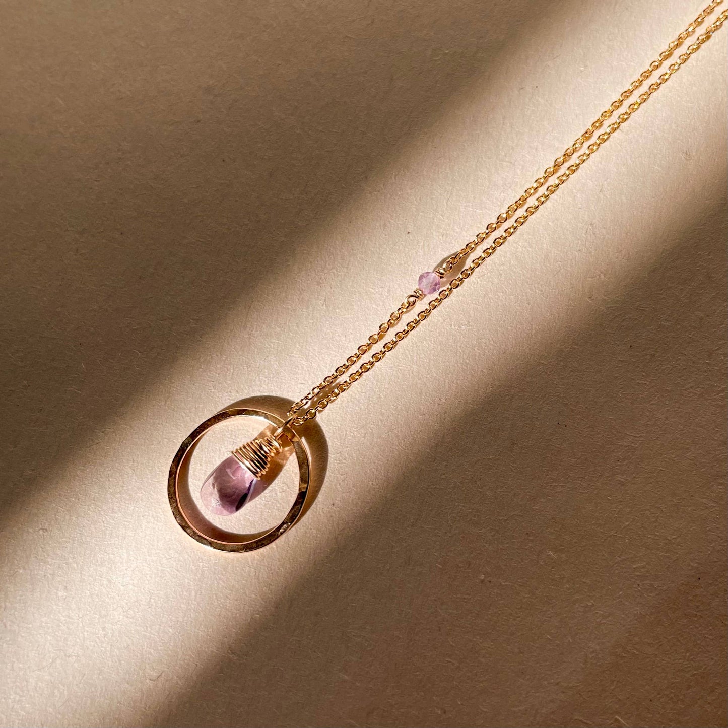 Single Circle and Stone Necklace: Gold Filled / Moss Aquamarine