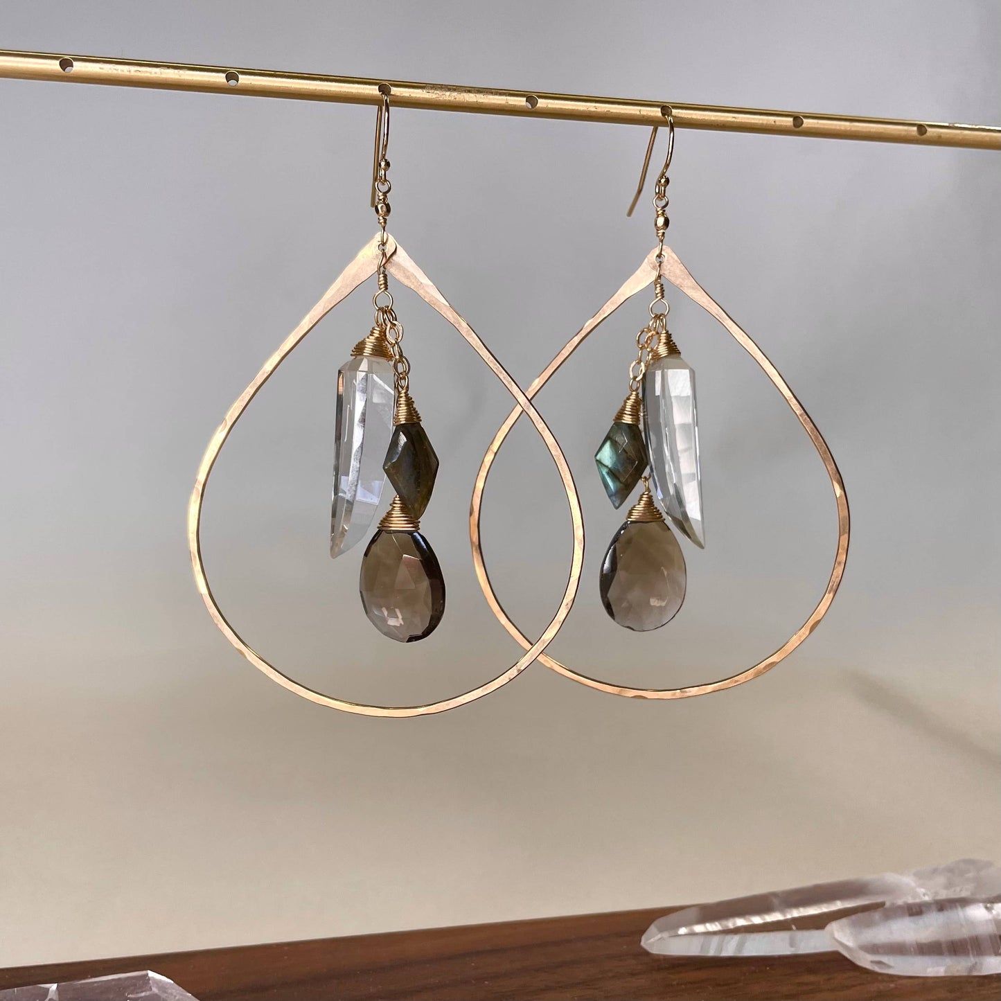 Multi-stone Hoop Earrings • 14K Gold Fill