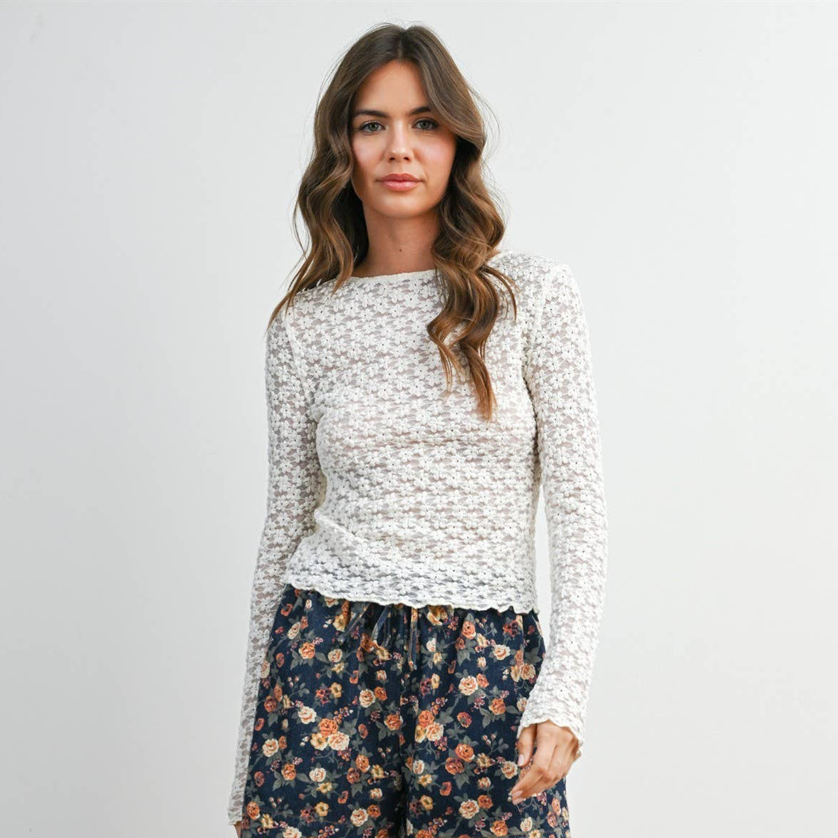 Ivory Textured Long Sleeve Top • Ivory