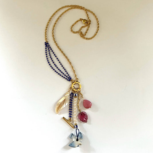 Sandrine French Studio • Dove Charm Necklace • Ceramic & Pearl