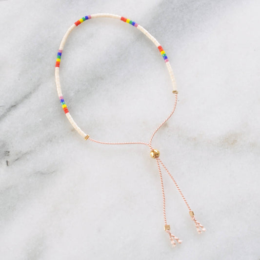 Handmade Adjustable Seed Bead String Bracelets • Rainbow