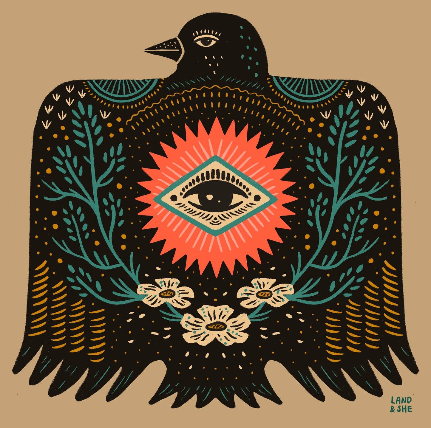 Land & She Black Bird Art Print 8x8