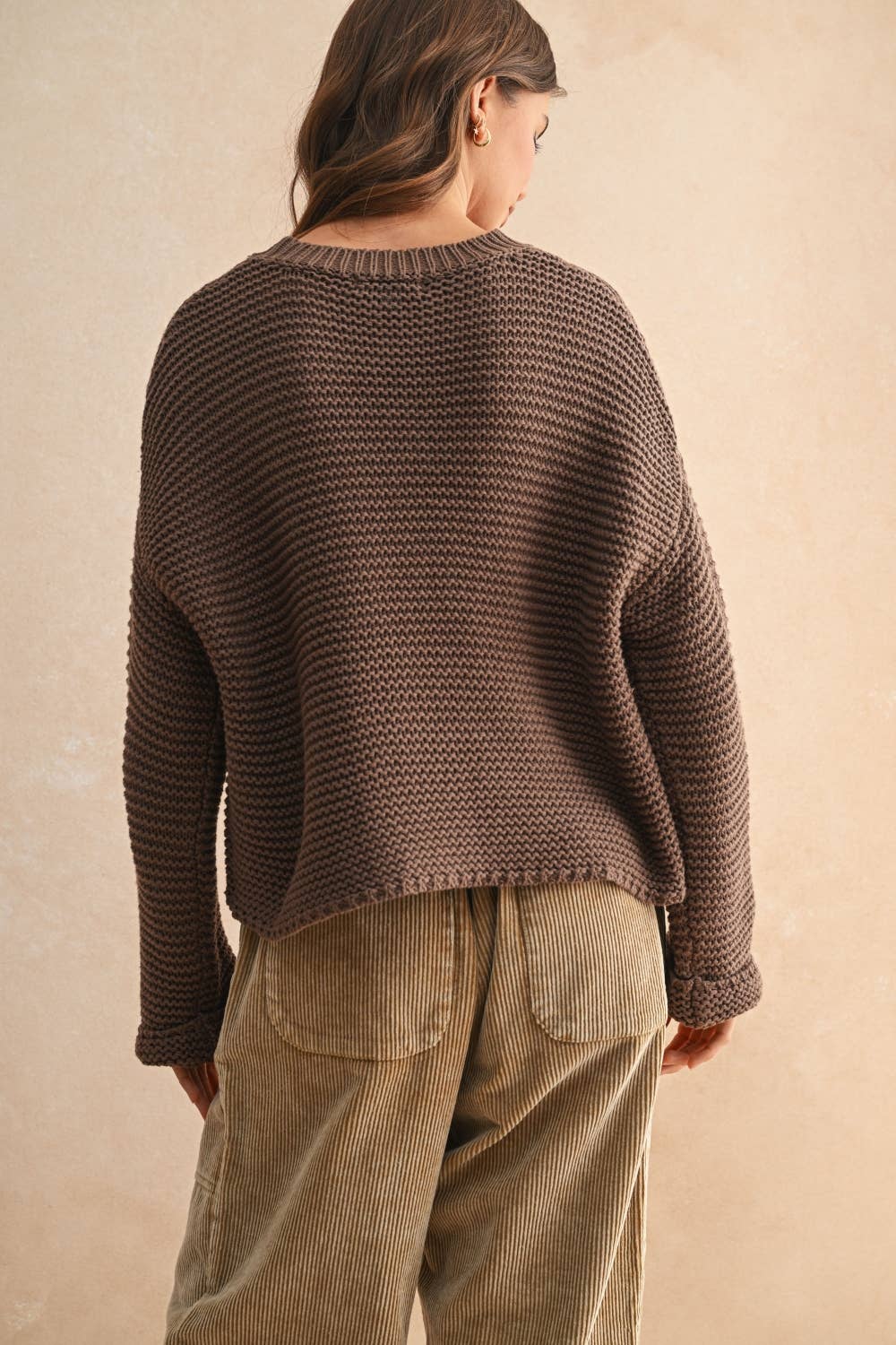 Cotton Pullover Knit Sweater • Chocolate Brown