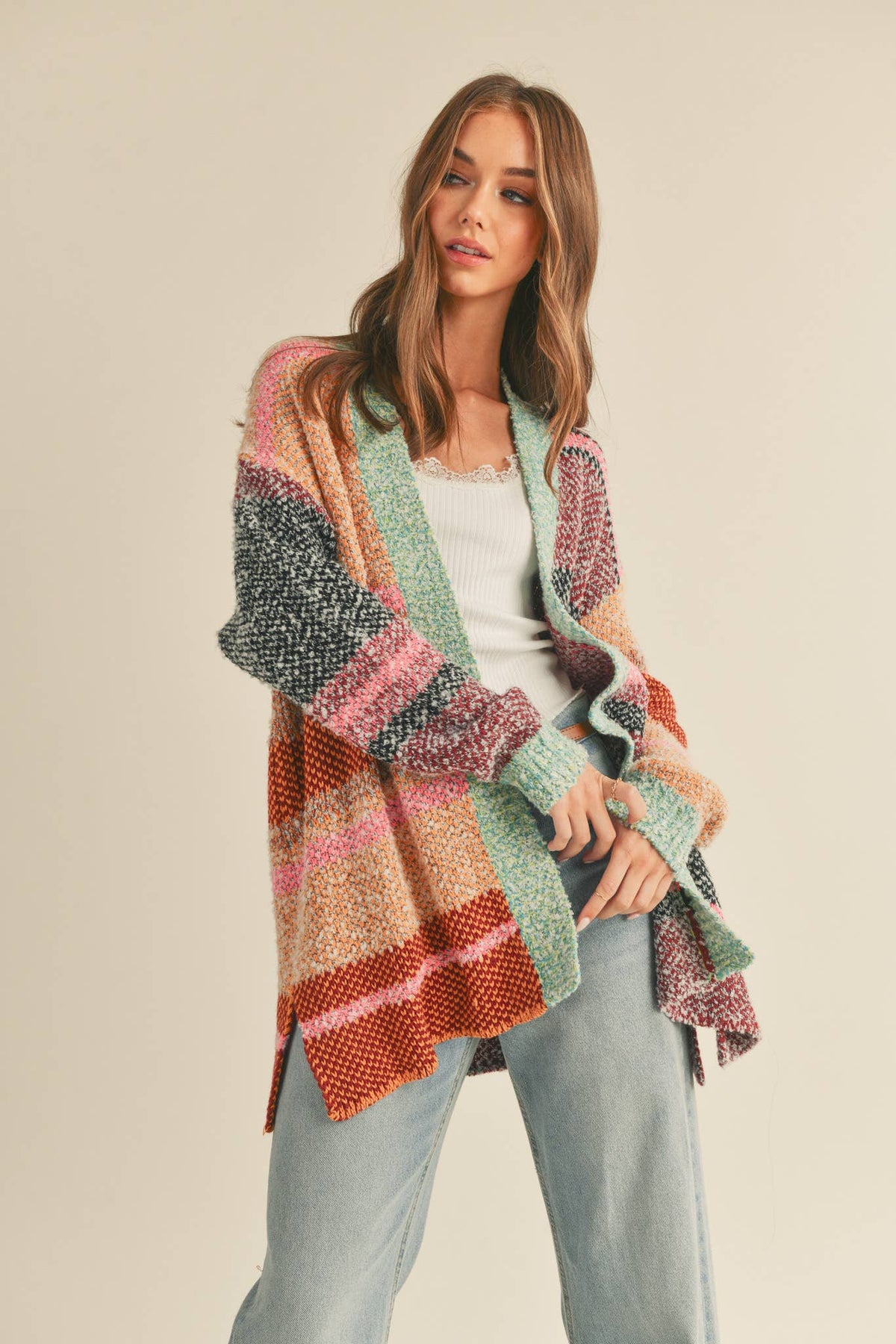 Oversized Color Block Cardigan • Burgundy Orange