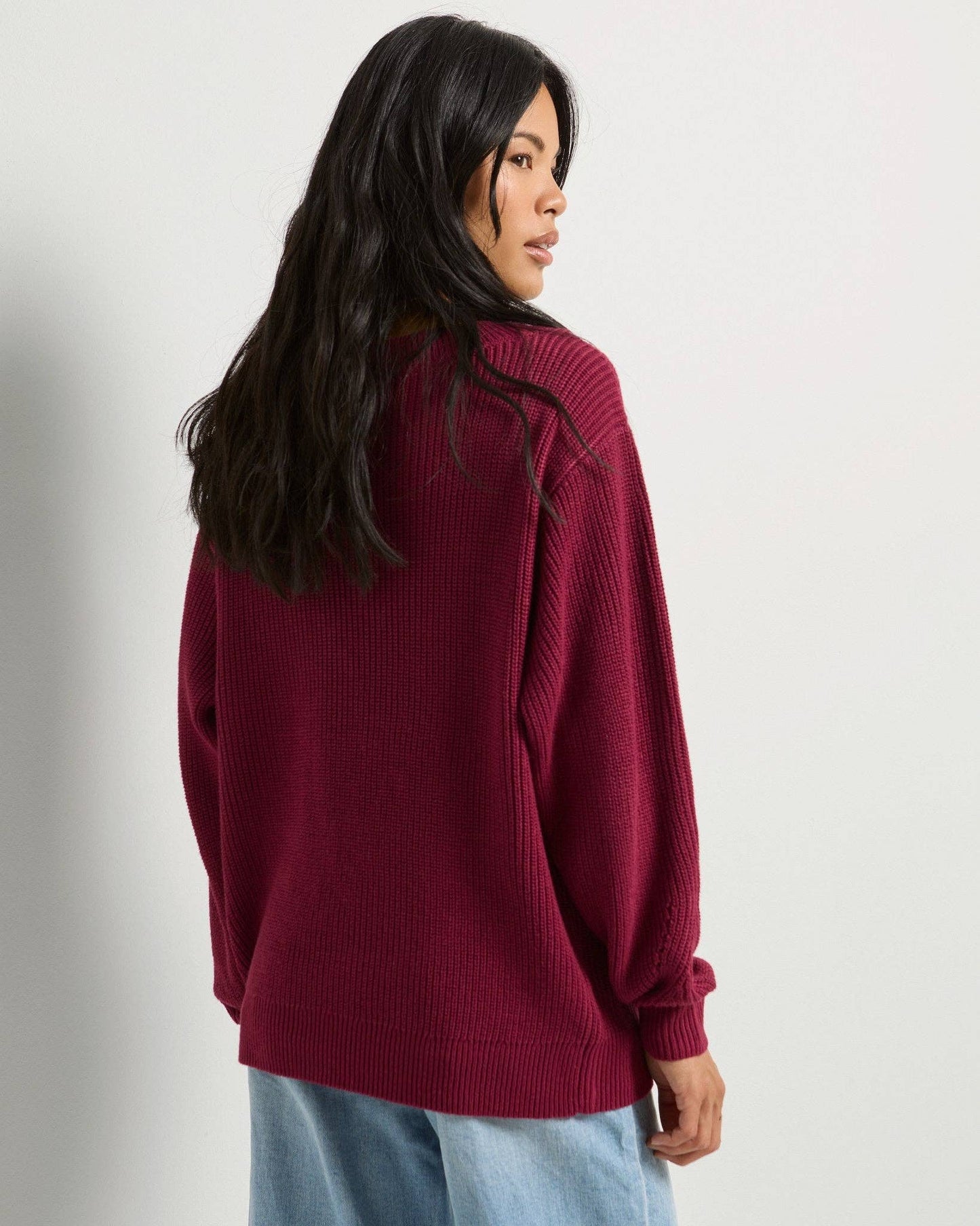 Coastal One Shoulder Sweater • Cabernet Red