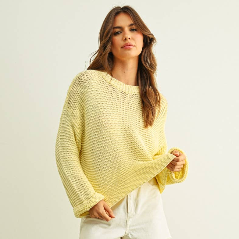Boxy Crop Cotton Blend Sweater • Pastel Yellow