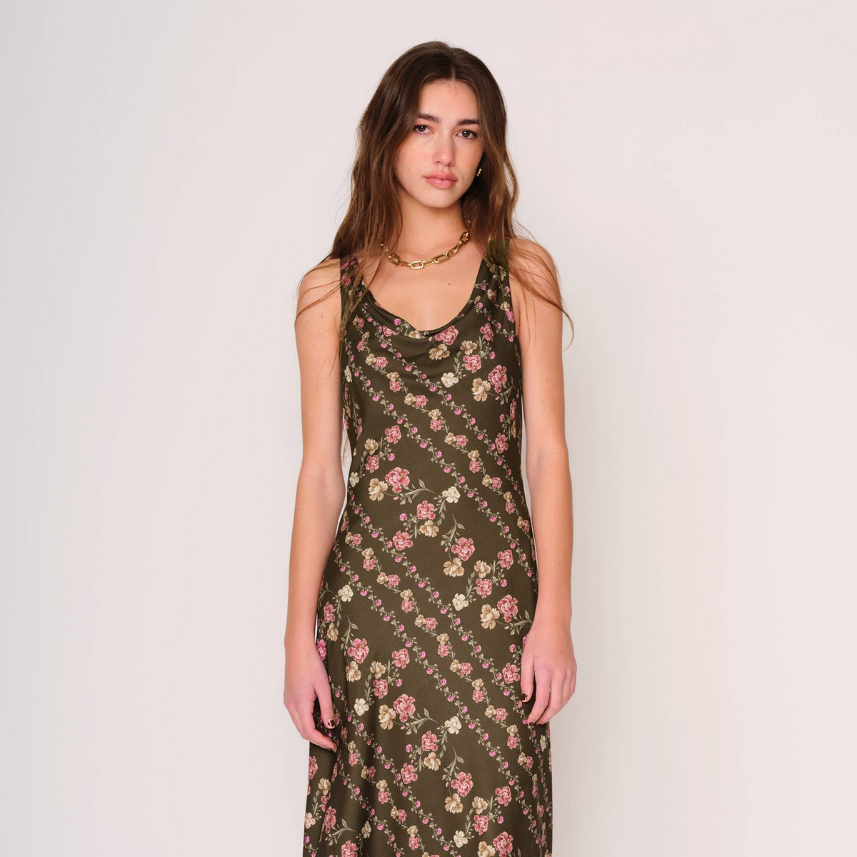 D. Ra • Esme Sateen Maxi Dress • Olive Floral
