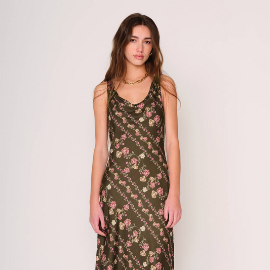 D. Ra • Esme Sateen Maxi Dress • Olive Floral