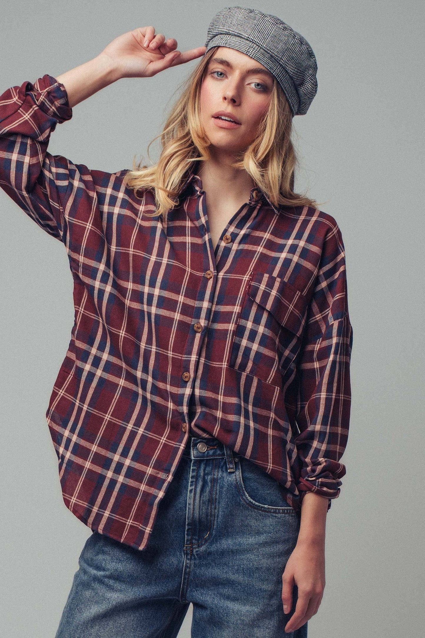 Classic Oversized Cotton Flannel • Burgundy Plaid