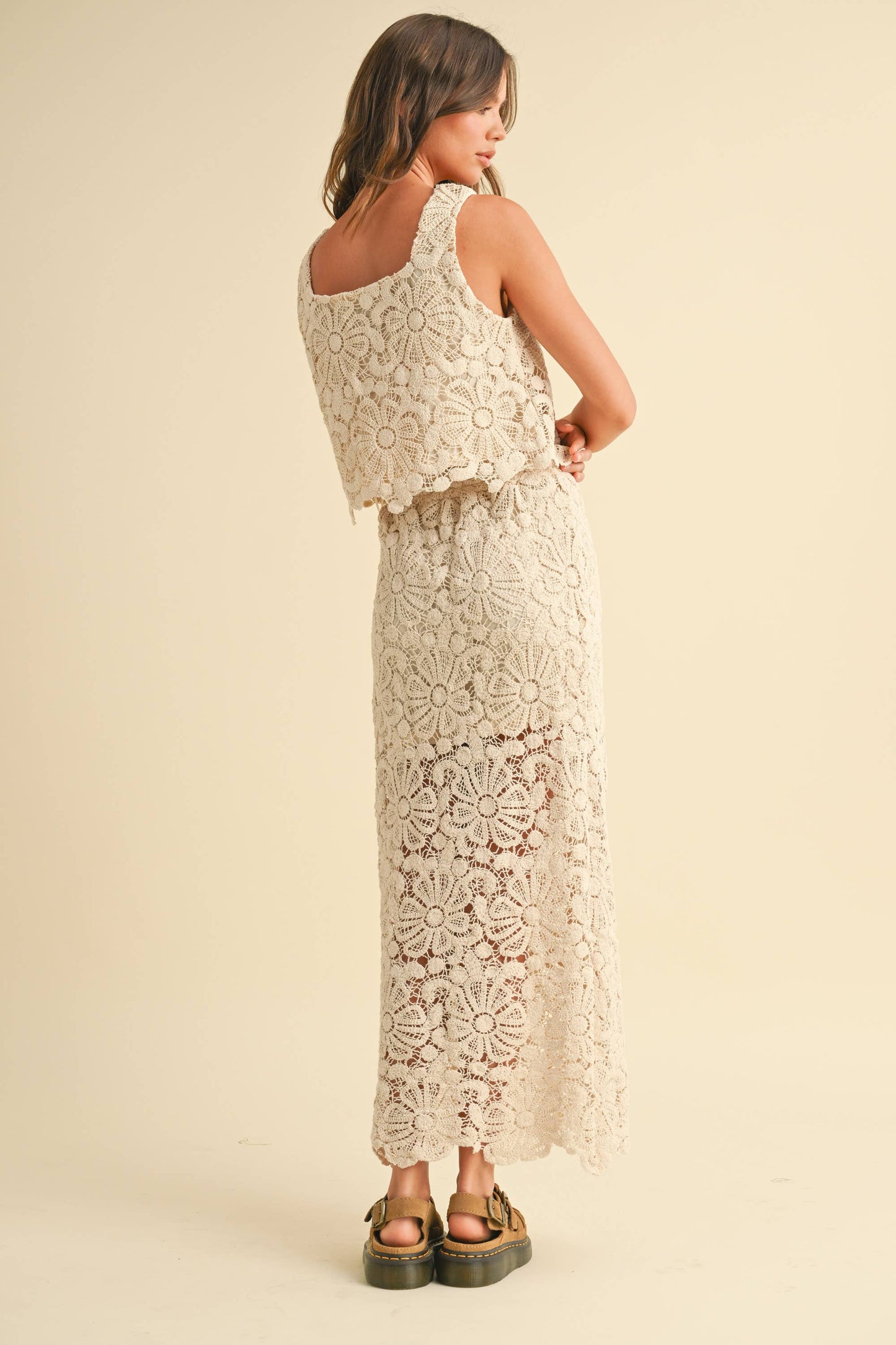 Floral Crochet Knit Skirt • Natural