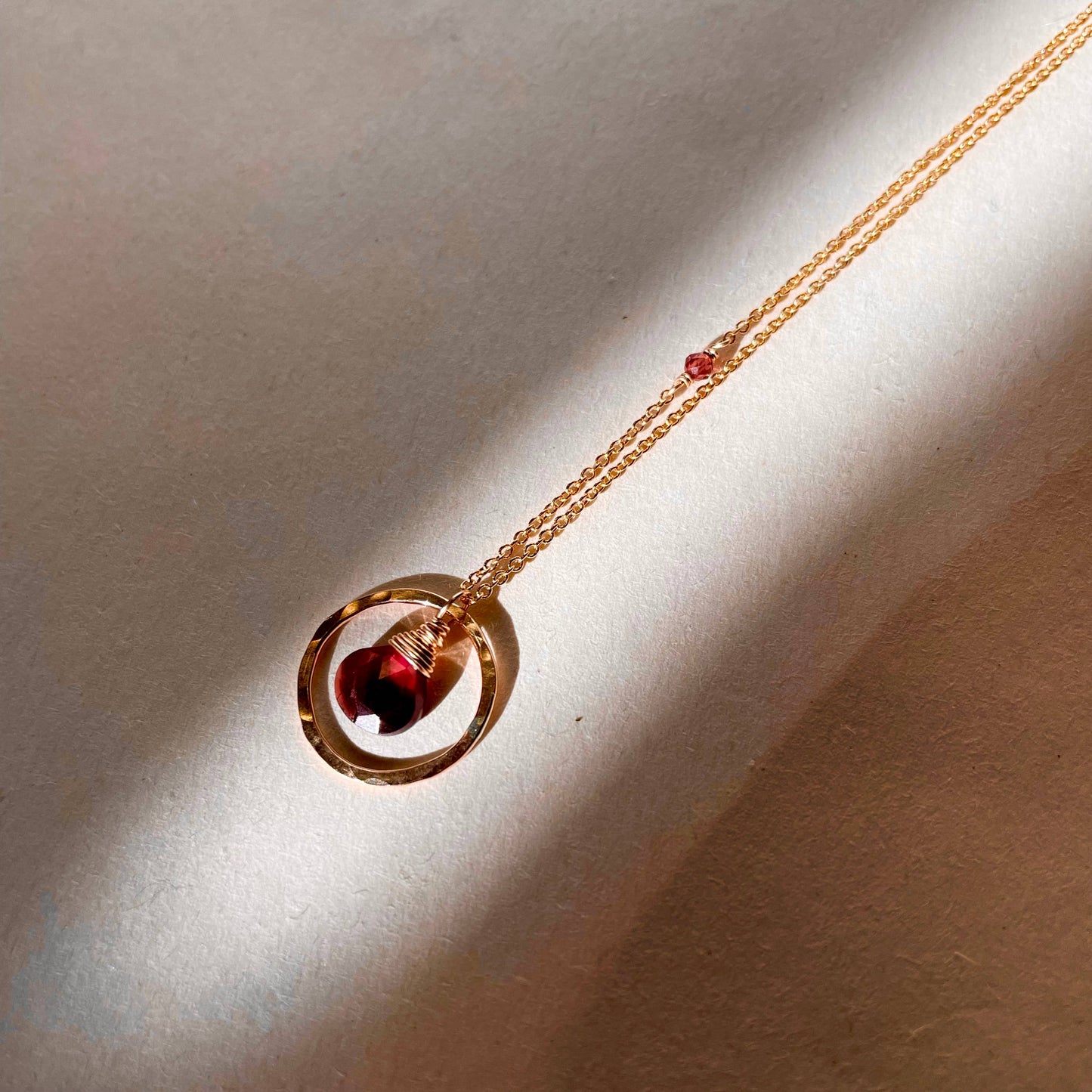 Single Circle and Stone Necklace: Gold Filled / Moss Aquamarine