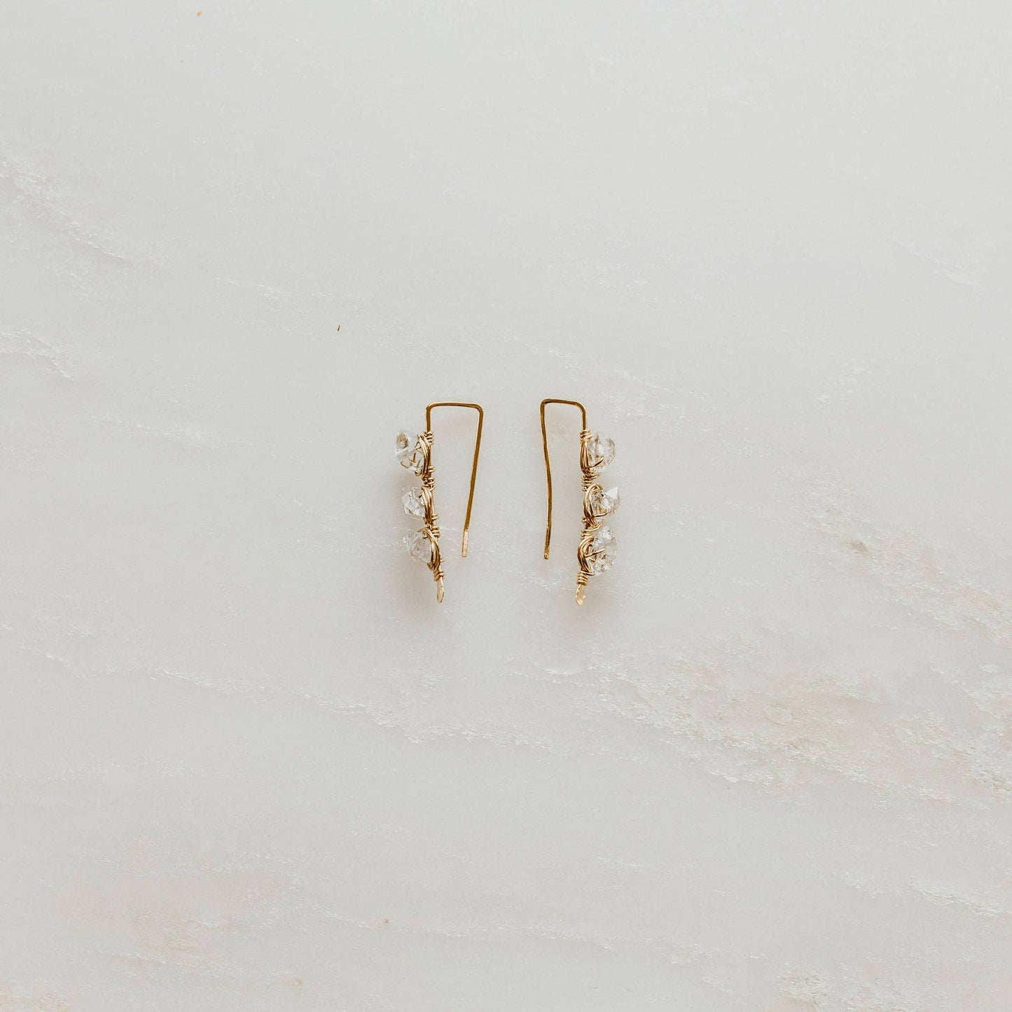 Herkimer Diamond Ear Climber Earrings • 14k Gold Fill