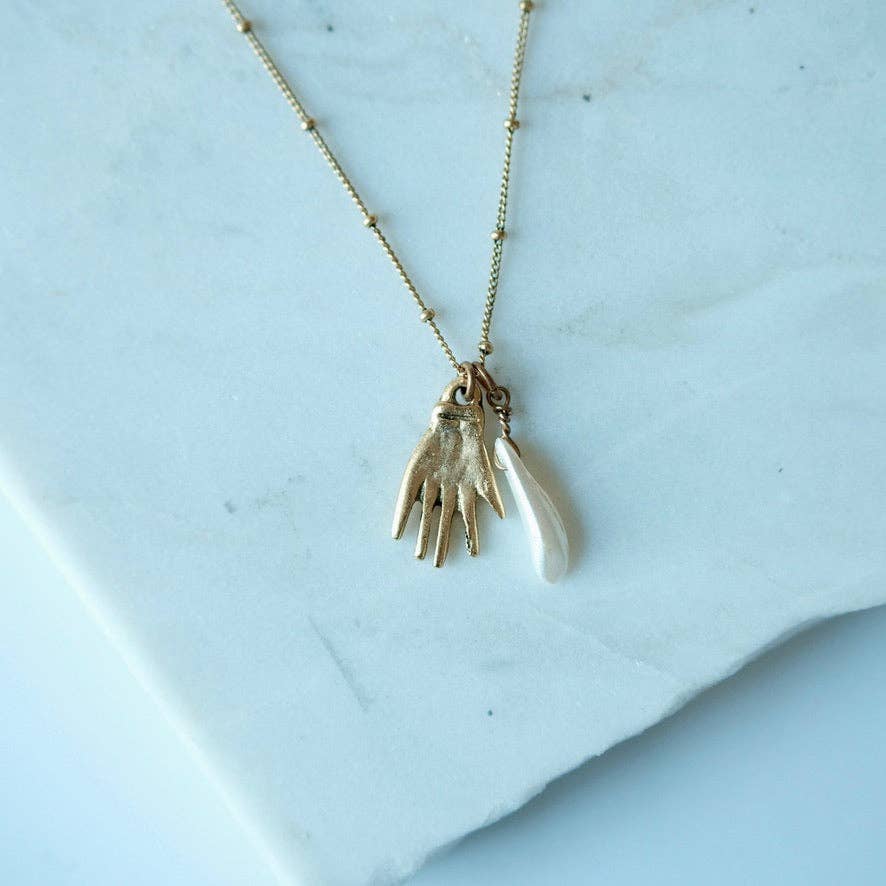 Tilly Doro • Hand + Pearl Charm Necklace • Gold