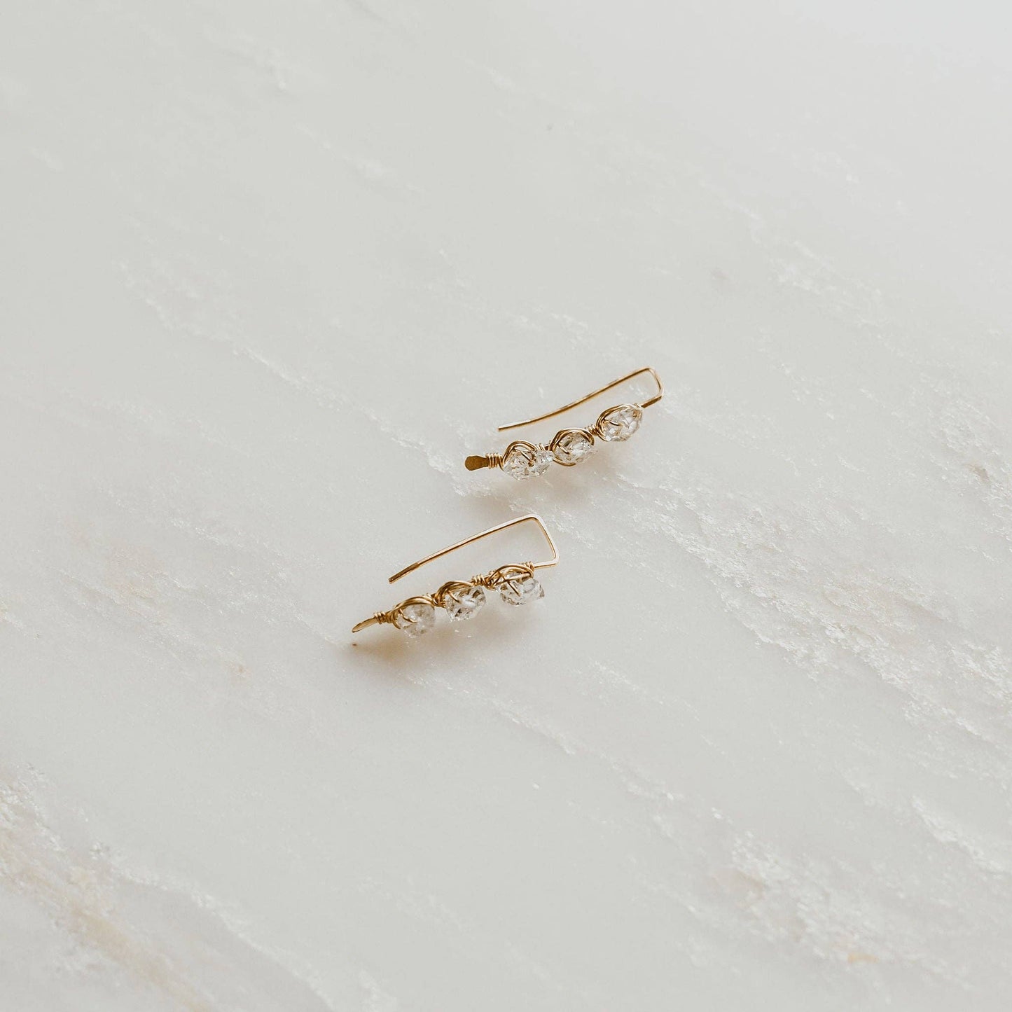 Herkimer Diamond Ear Climber Earrings • 14k Gold Fill