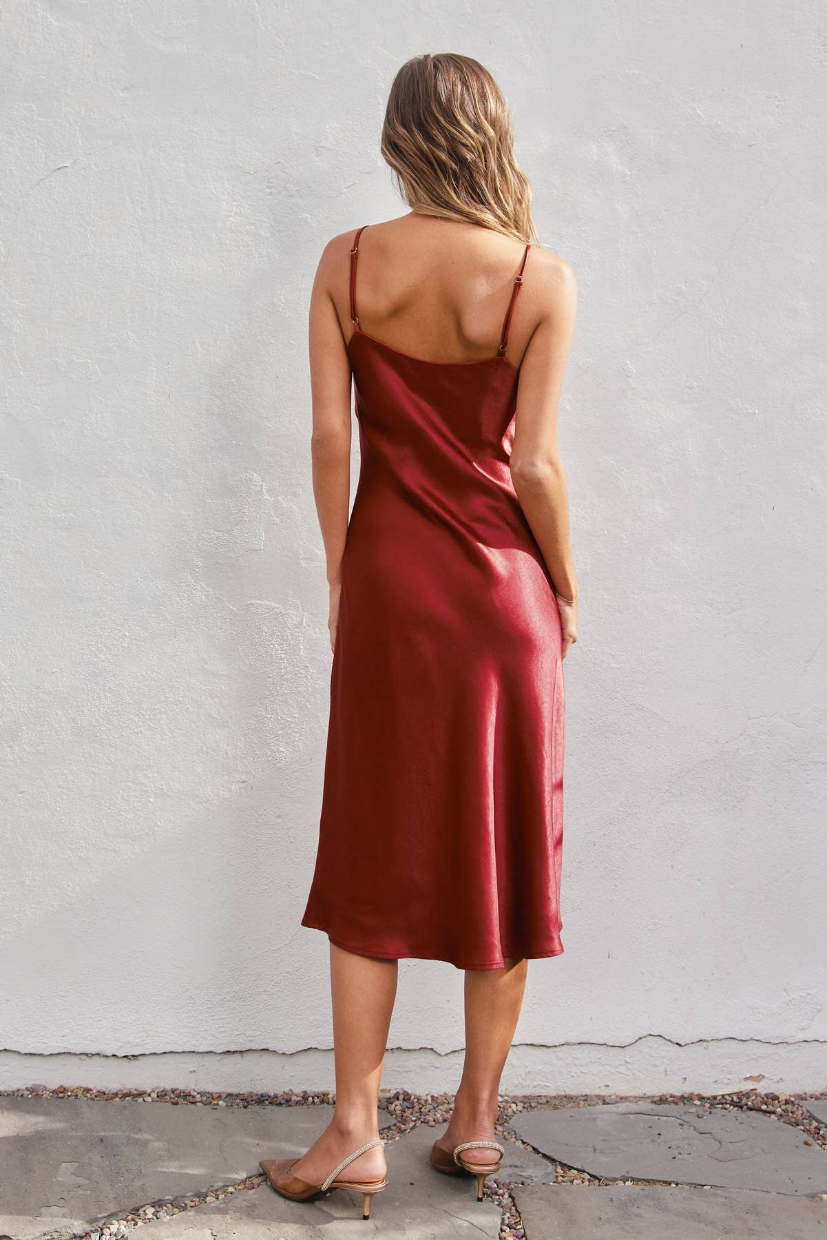 Satin Bias Cut Slip Dress • Burgundy Red