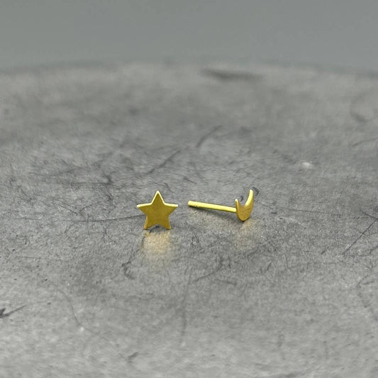 Tiny Star + Moon Stud Earrings • Vermeil